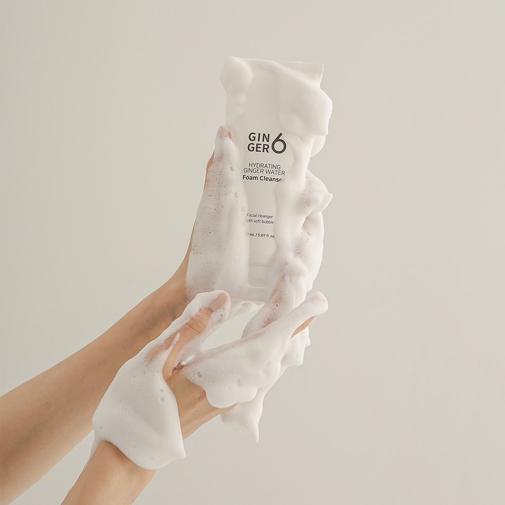 Ginger6 Hydrating Ginger Water Foam Cleanser 150ml - Gentle Face Wash for Dry & Sensitive Skin - Daily Skincare Routine & Travel Essential