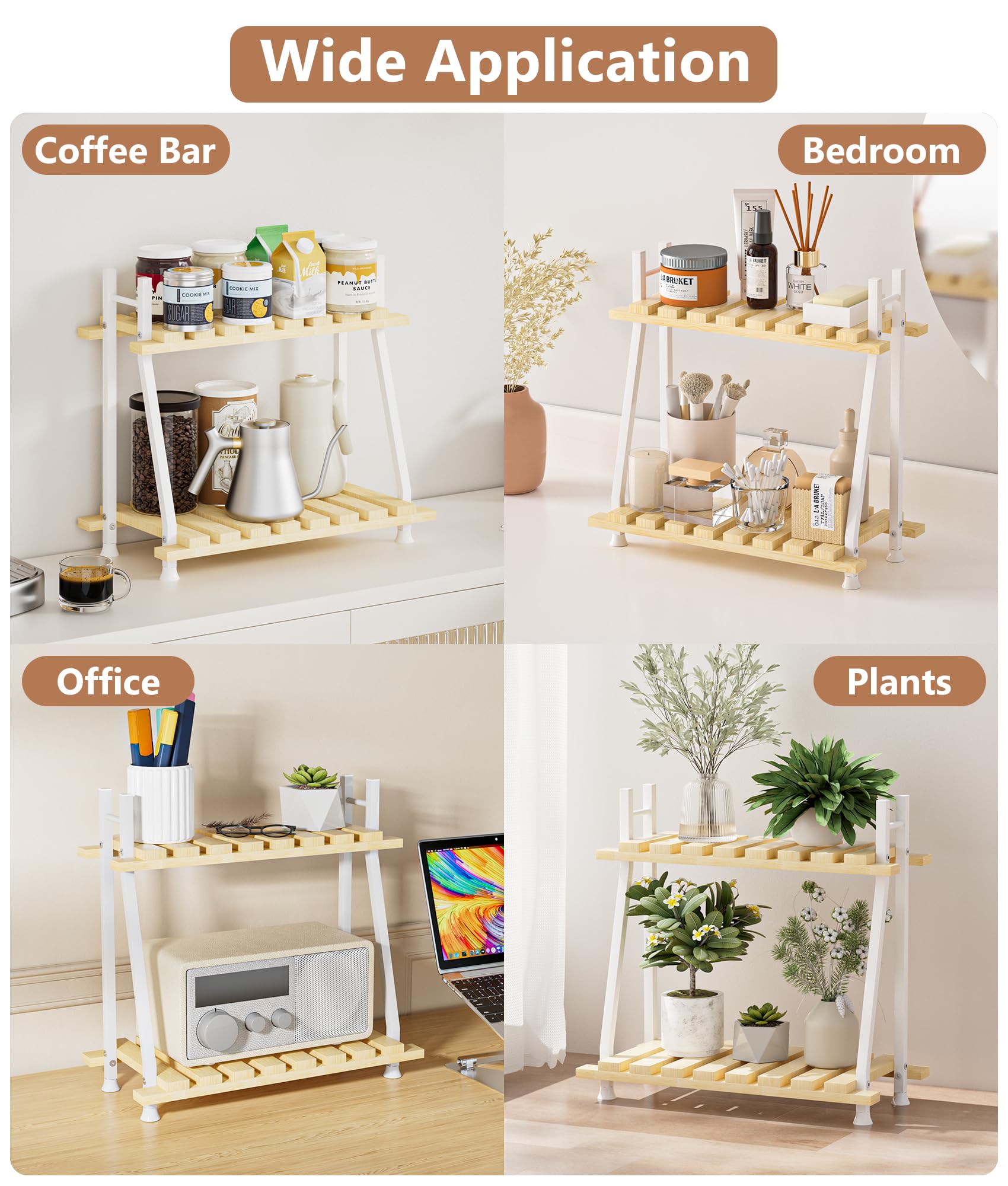 2-Tier Wooden Coffee Bar Organizer - Countertop Coffee Station for Pods, Mugs & Syrups | Stylish Coffee Bar Decor & Condiment Storage | Perfect for Kitchen, Office & Home Coffee Stations