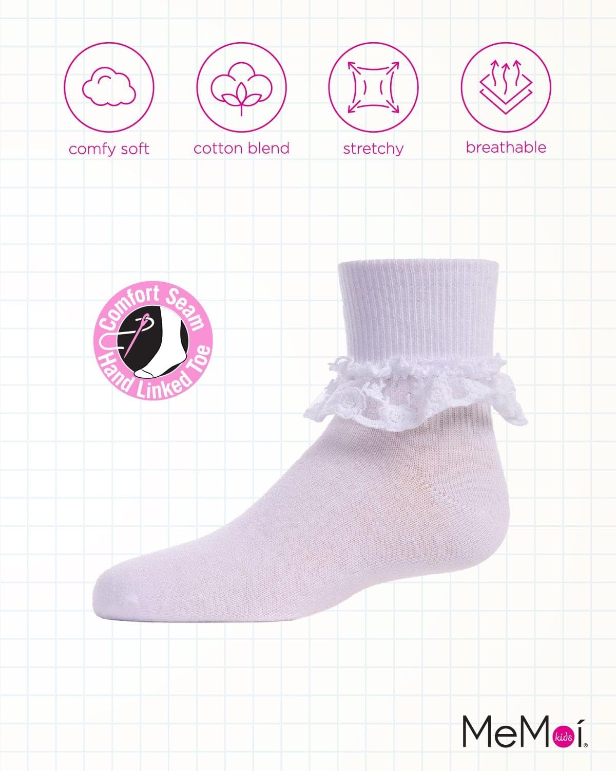 MeMoi Girls' Layered Lace Cotton Blend Anklet Socks - Cute & Comfortable Socks for School, Party & Everyday Wear