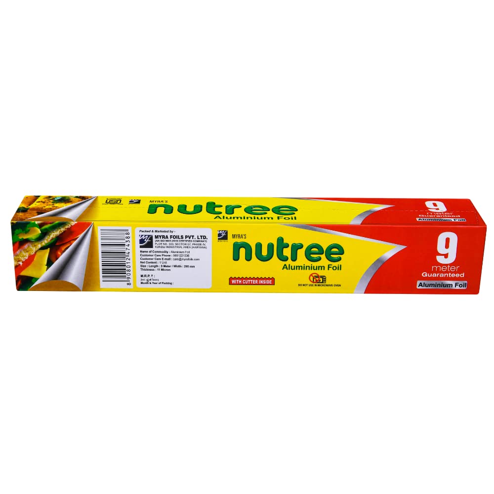 Nutree 9 Meter Aluminum Foil Roll - Heavy Duty Food Wrap for Freshness, Packing, Storing & Serving | BPA-Free, Leakproof Kitchen Essential | Ideal for Meal Prep, BBQ, Baking & Leftovers (Pack of 3)