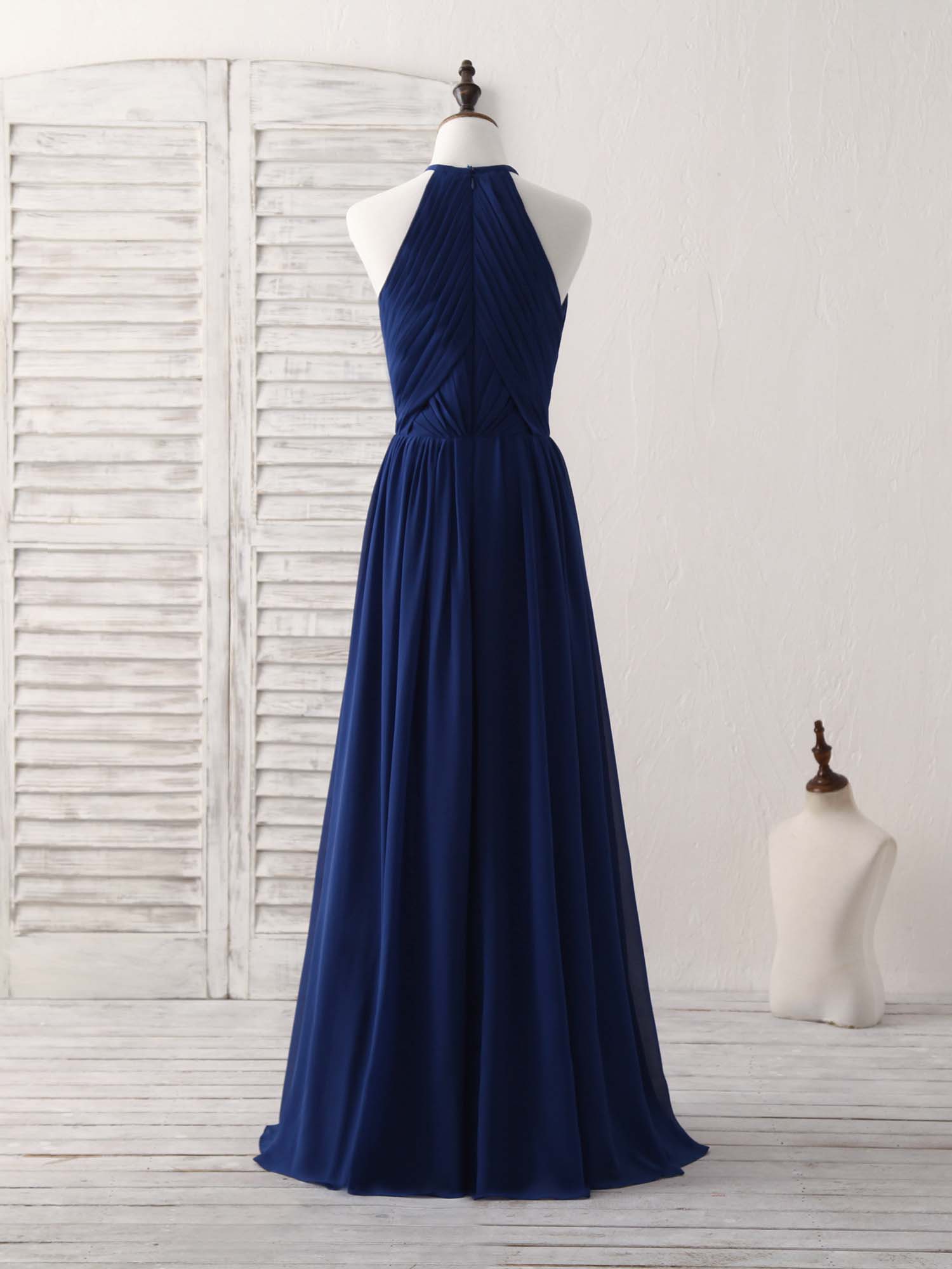 Elegant Dark Blue Chiffon Long Prom Dress | Formal Evening Gown for Bridesmaids & Homecoming | Perfect for Weddings, Parties & Special Occasions