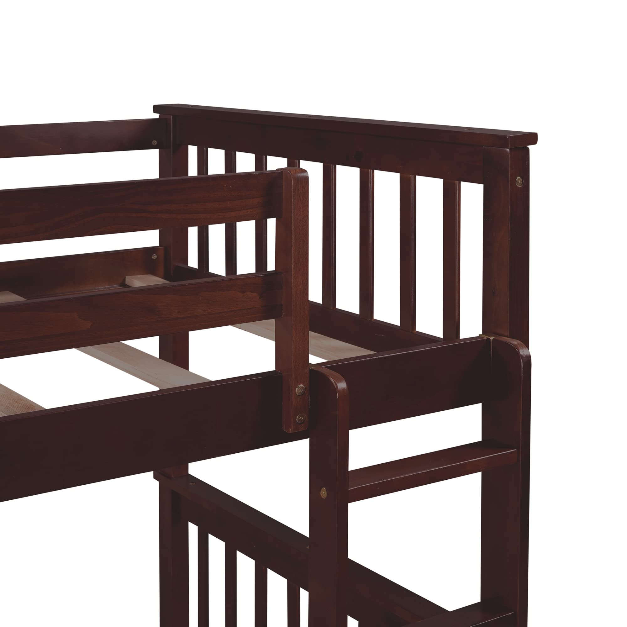 SOFTSEA Twin Over Twin Bunk Bed Frame with Ladders & 2 Large Storage Drawers - Solid Wood Twin Size Bunk Bed for Kids, Teens & Adults - No Box Spring Needed - Espresso Finish - Perfect for Small Bedrooms, Guest Rooms & Vacation Homes