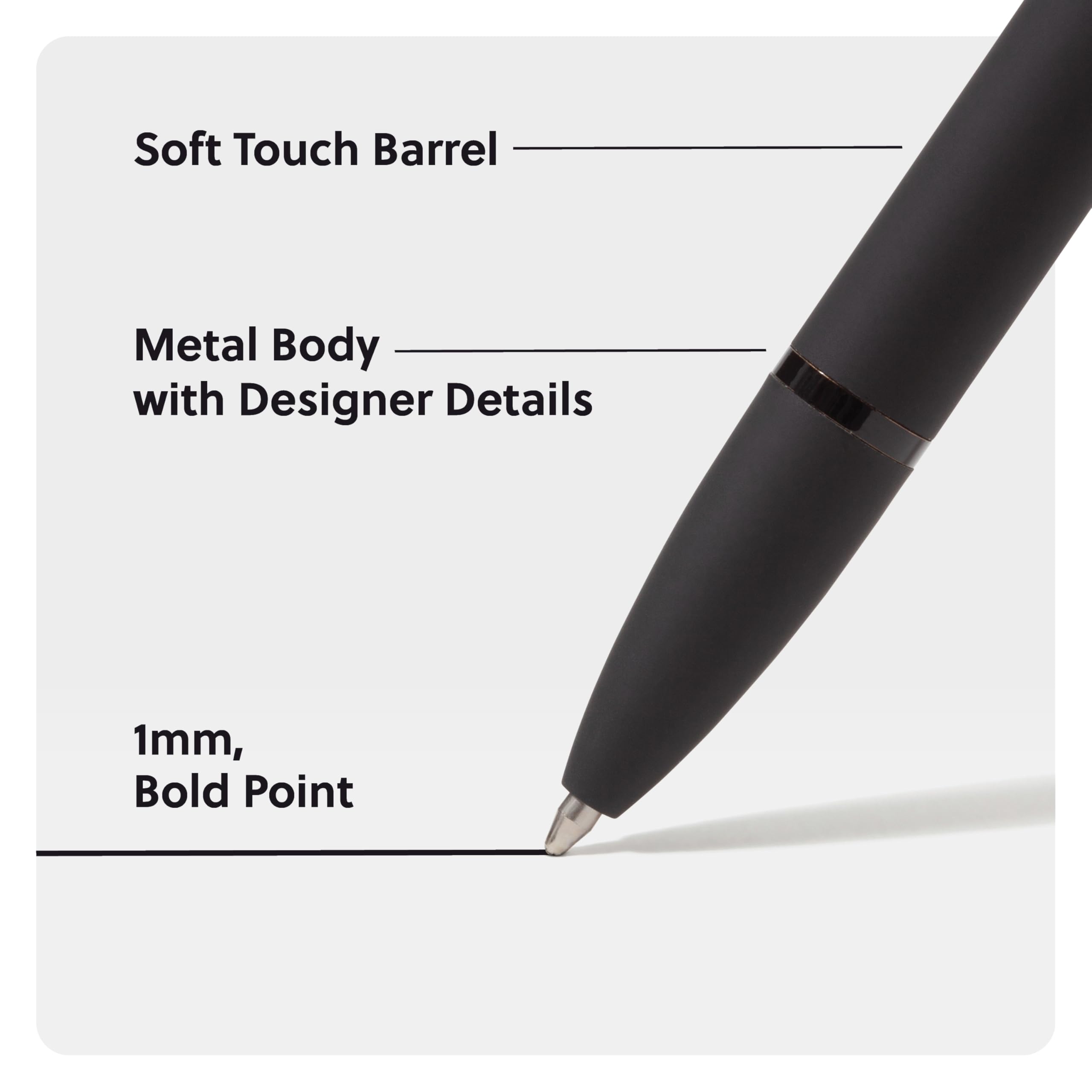 U Brands Midnight Monterey Ballpoint Pens - 4 Pack Black Soft Touch with Painted Details, 1.0mm Bold Point Black Ink - Perfect for Office, School & Note Taking