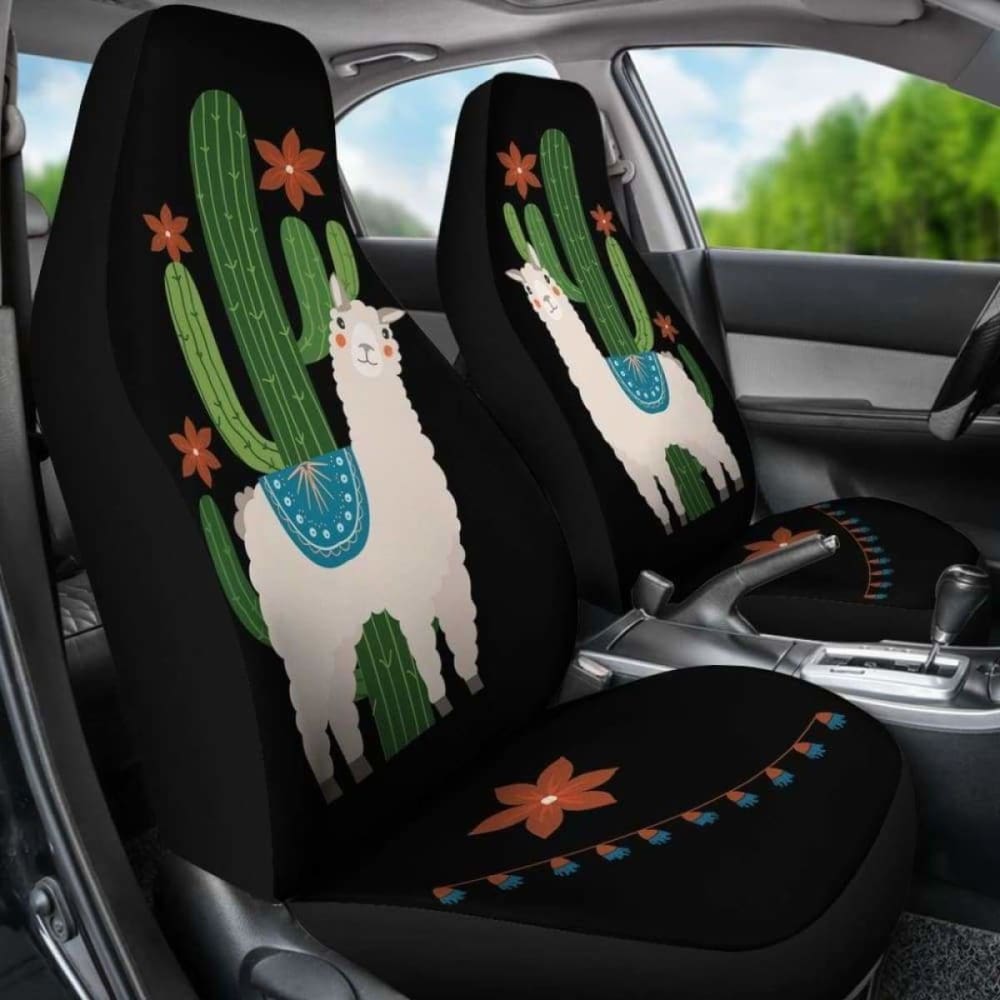 Premium Alpaca Car Seat Covers - Bohemian Hippie Style with Cactus & Floral Pattern (Model 105905) | Soft & Durable Protection for Cars, SUVs & Trucks
