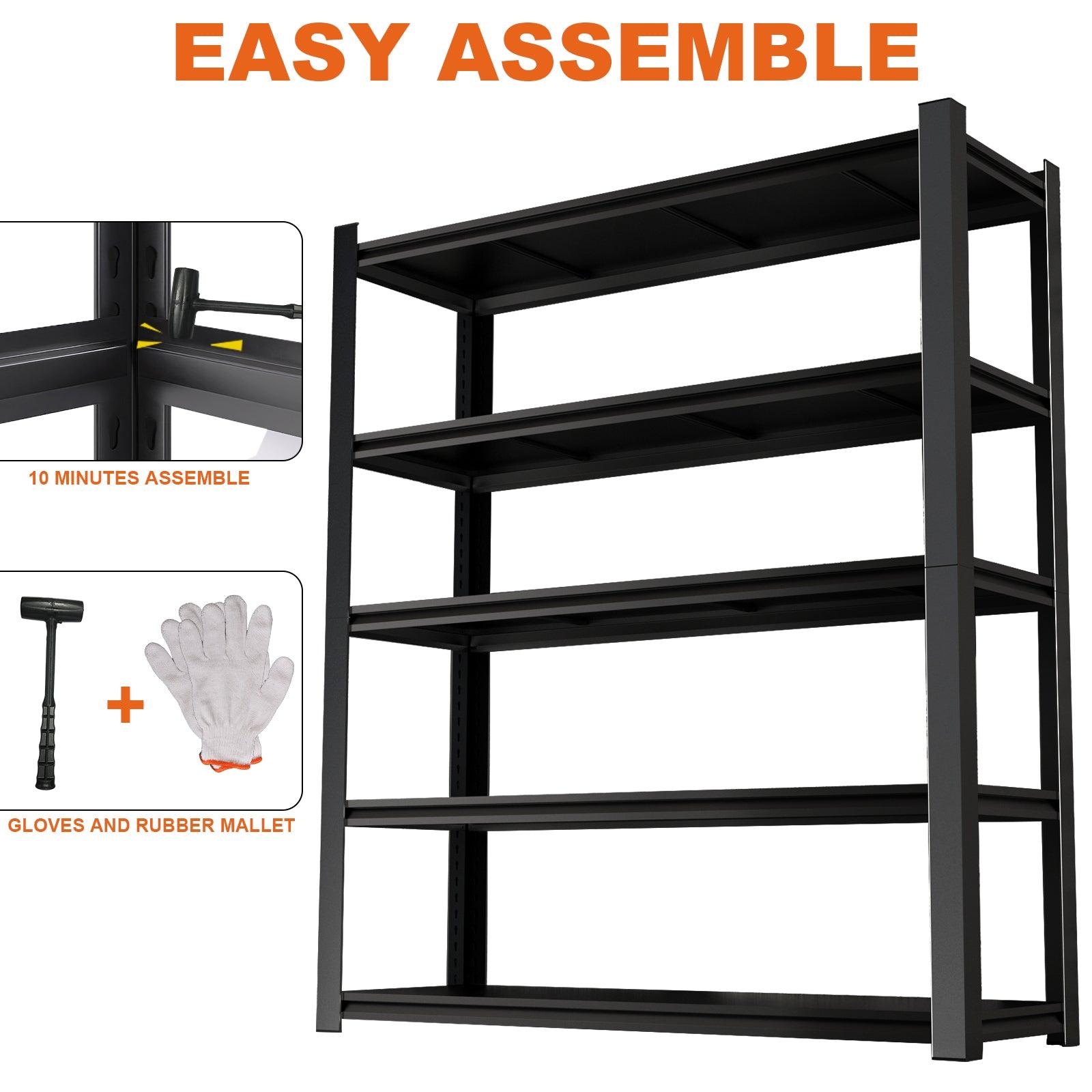 15.75 Inch Wide Black Metal Shelving Unit with 5 Adjustable Dividers - Heavy Duty Storage Shelf for Garage, Kitchen, Office - Large Capacity & Strong Load Bearing for Organizing Tools, Pantry Items & Office Supplies