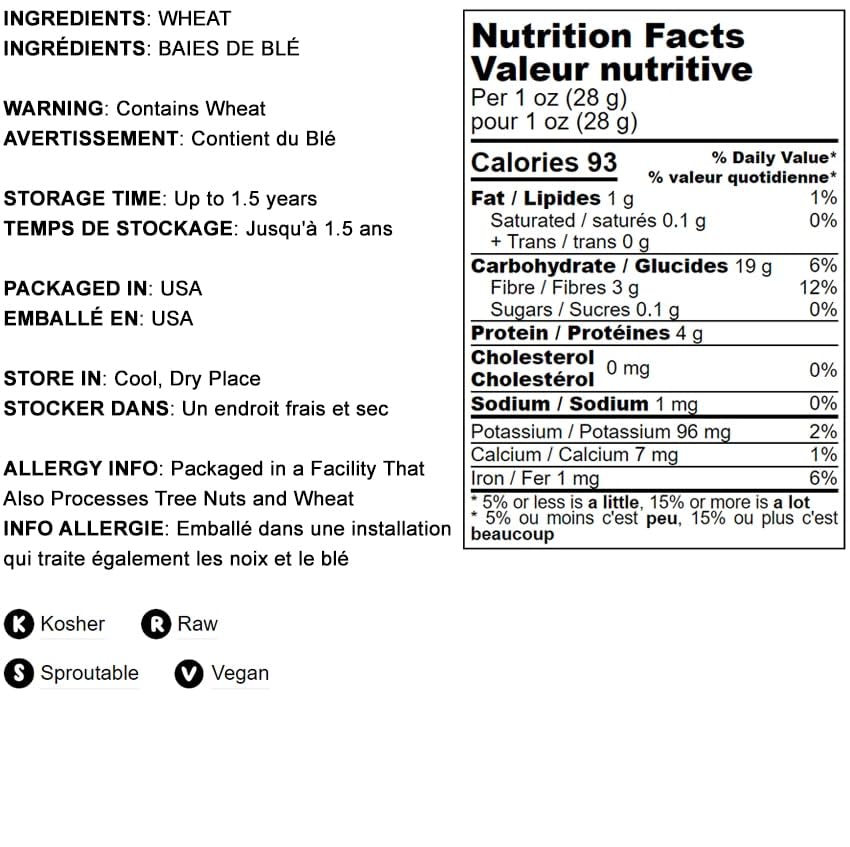 Food to Live Hard Red Wheat Berries, 5 Pounds – Organic Sprouting Seeds for Wheatgrass, Bread Making & Home Gardening | Kosher, Raw, Vegan, Non-GMO Bulk Wheat | Perfect for Juicing, Baking & Healthy Recipes