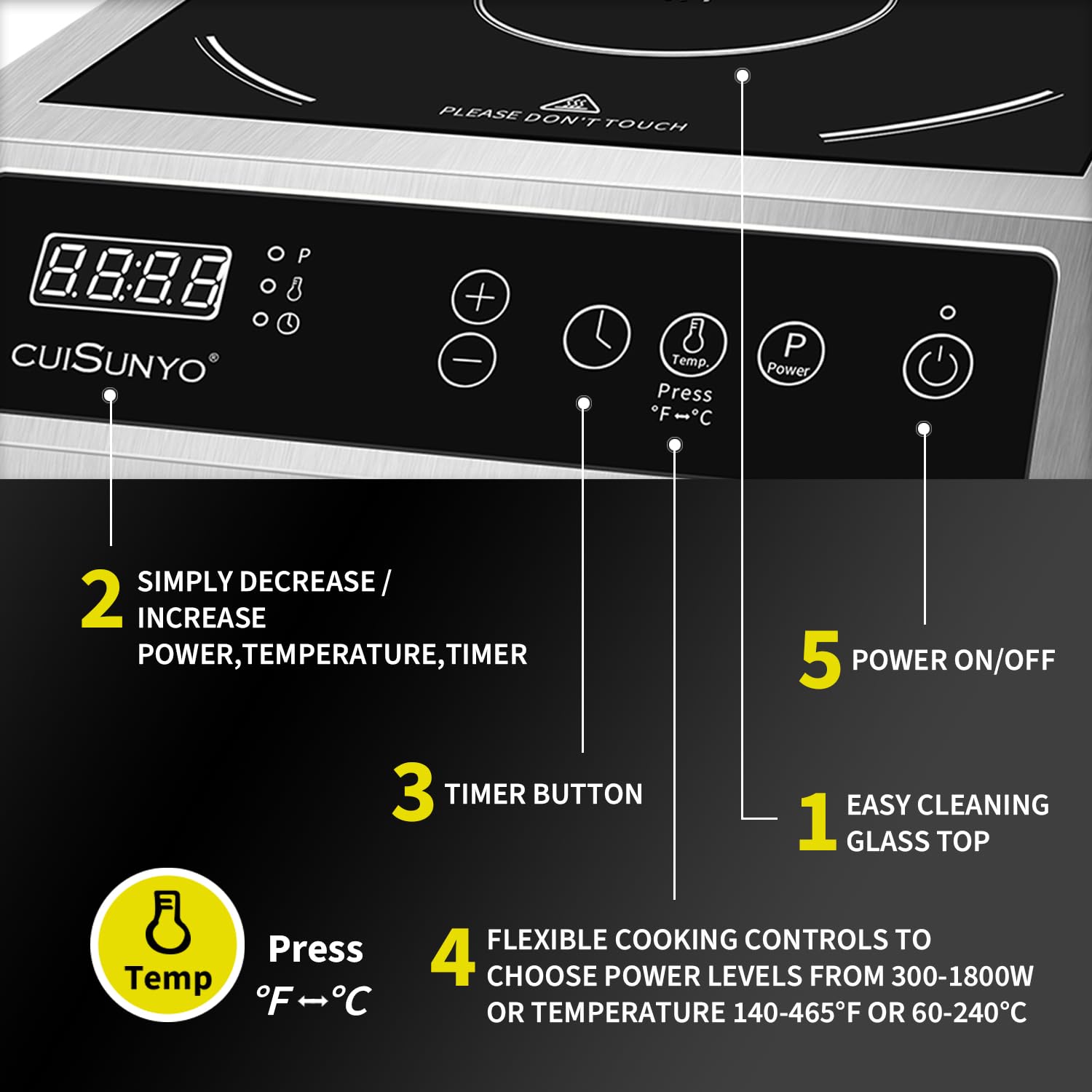 Commercial Induction Cooktop 500-3500W 240V - Portable Countertop Burner with 10 Power Levels, 12 Timer Settings & LCD Screen - Stainless Steel Electric Stove for Home, Restaurant & Outdoor Cooking