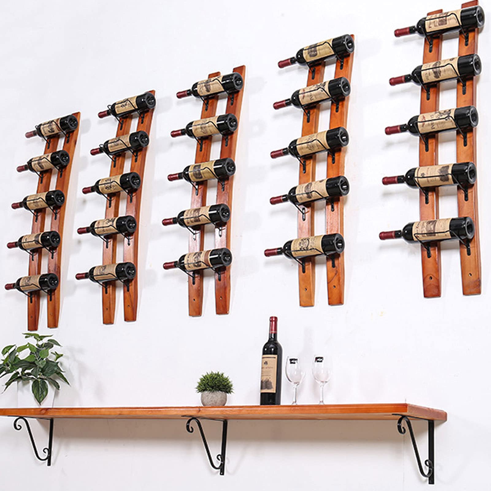 Handcrafted Wooden Wall Mounted Wine Rack - Barrel Stave Design Holds 6 Bottles - Industrial Style Wine Bottle Holder for Kitchen, Bar & Dining Room Decor