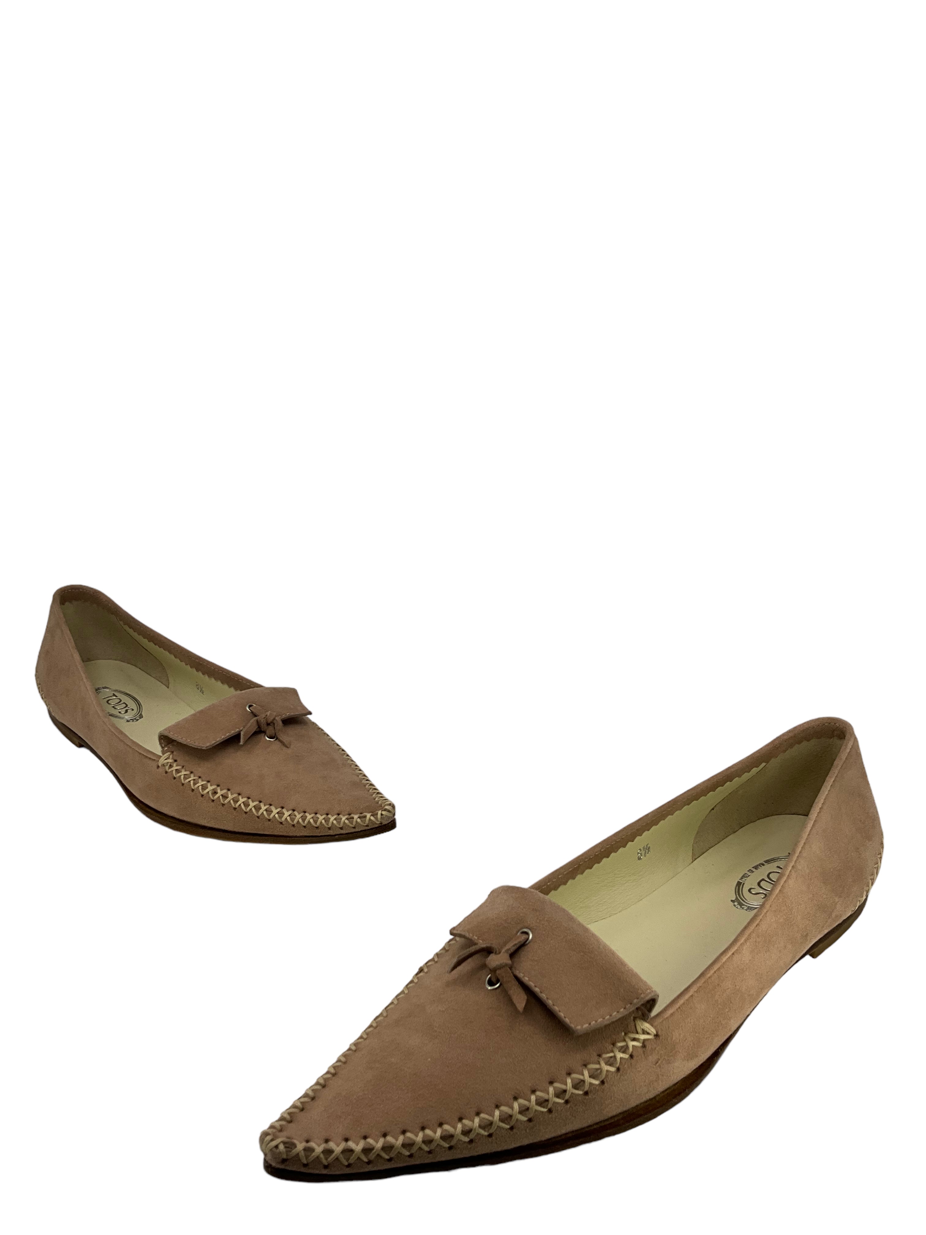 Tod's Pointed Toe Stitched Suede Loafers for Women - Size 8.5 US - Comfortable & Stylish Slip-On Shoes for Office, Business & Casual Wear