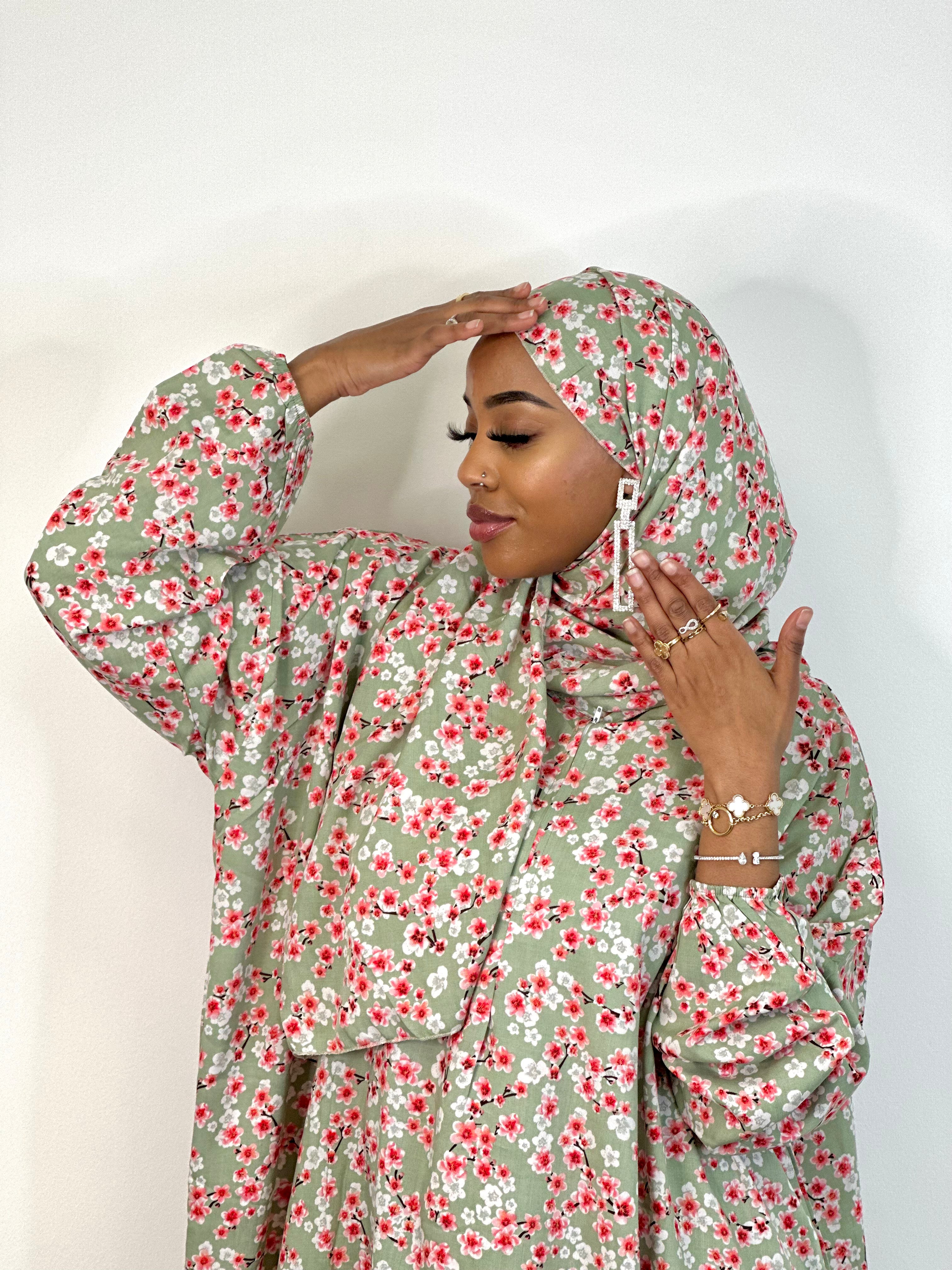 Elegant Minted Floral One-Piece Prayer Dress for Women - Perfect for Church, Mosque & Religious Ceremonies