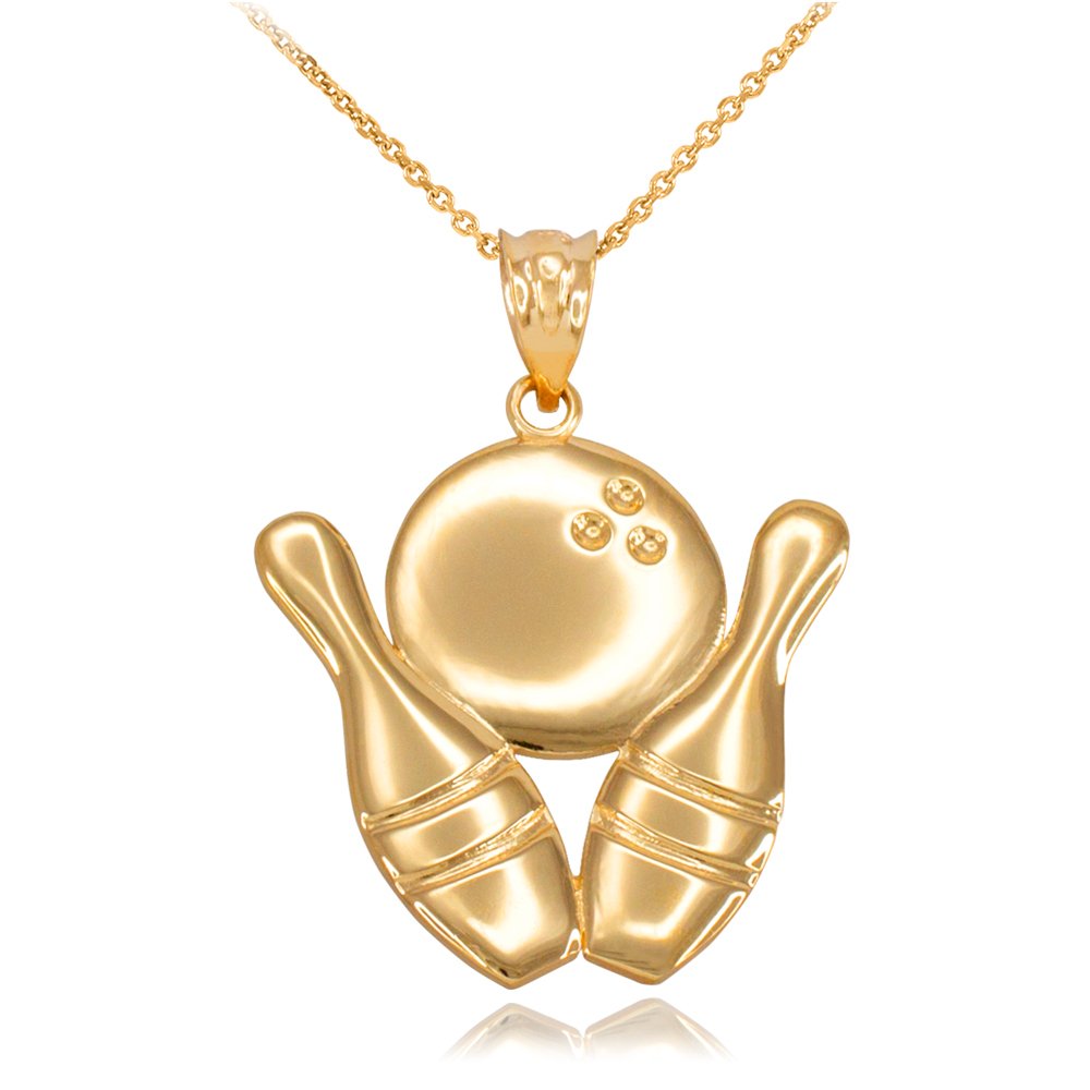 14K Yellow Gold Bowling Pins and Ball Pendant Necklace - Sports Jewelry for Women & Men - Perfect Gift for Bowlers and Sports Enthusiasts