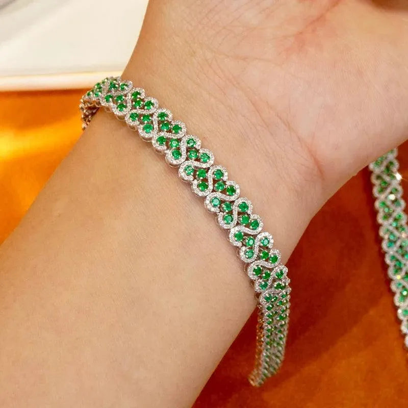 18K Solid White Gold Diamond & Natural Emerald Luxury Bracelet for Women - Elegant Gift for High-Class Banquets, Parties & Special Occasions