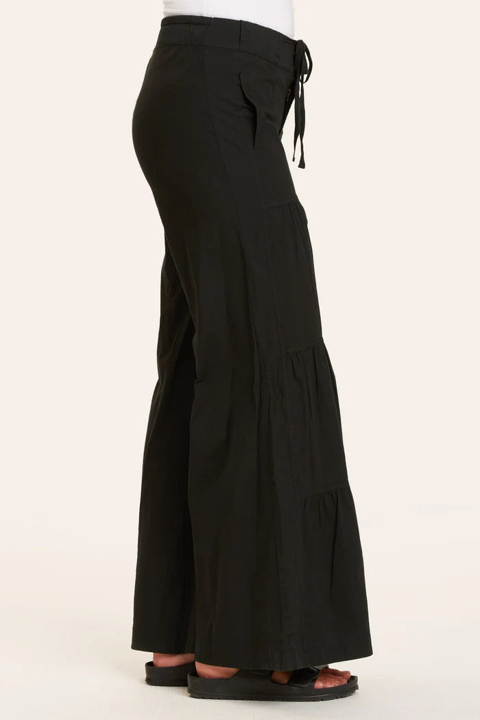 Black Terraced Wide Leg Pants for Women - High Waisted Comfortable Palazzo Trousers for Office, Casual & Evening Wear