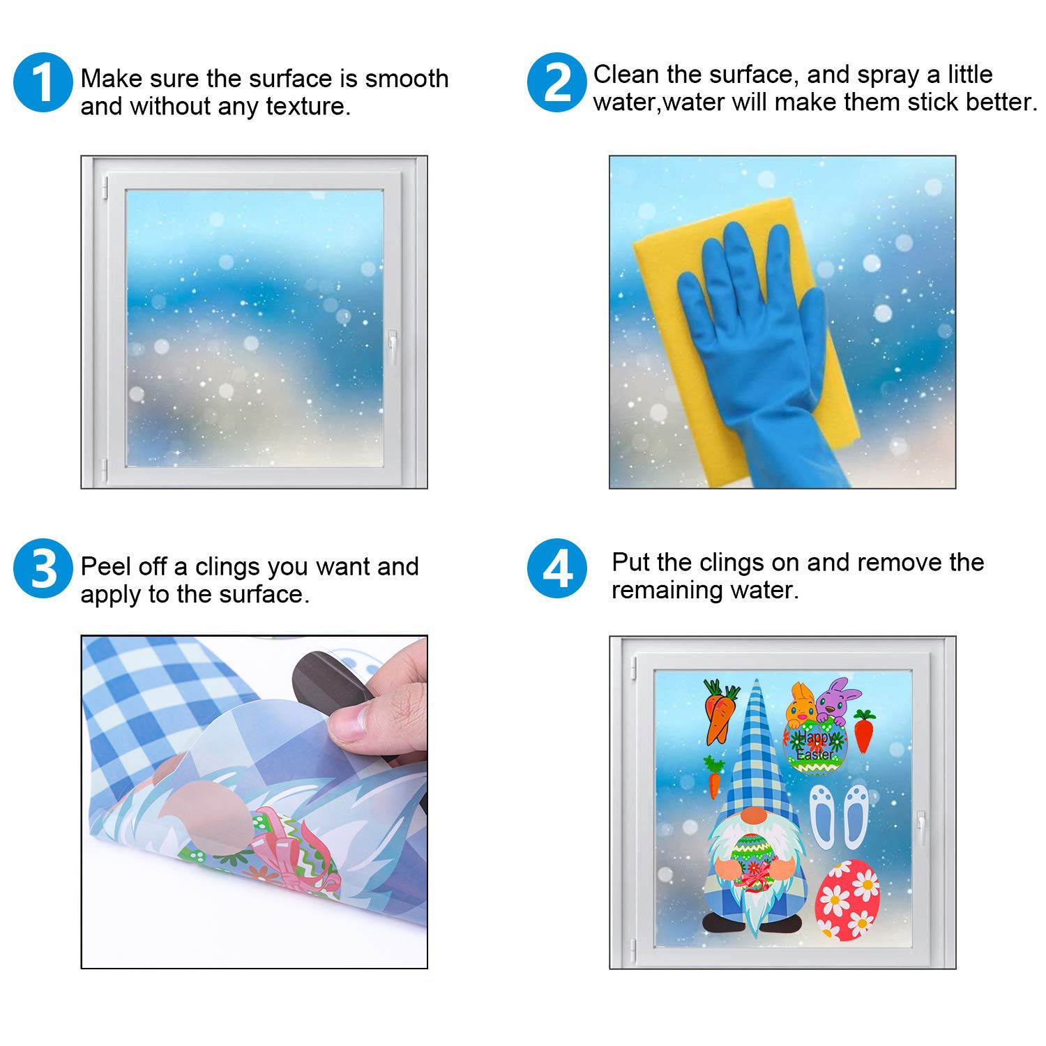 9 Sheets Easter Window Cling Stickers - Double Sided Gnome & Bunny Egg Decals for Glass Windows - Holiday Decorations for Kids, School, Home & Party Supplies - Perfect for Easter Celebrations, Classroom Activities & Festive Home Decor