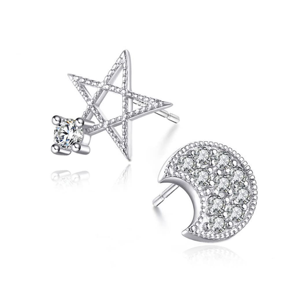 Moon Star Earrings 925 Sterling Silver Stud Earrings - Hypoallergenic Mirror Polish Tiny Stud Earrings for Women - Perfect for Everyday Wear, Gift Giving & Special Occasions