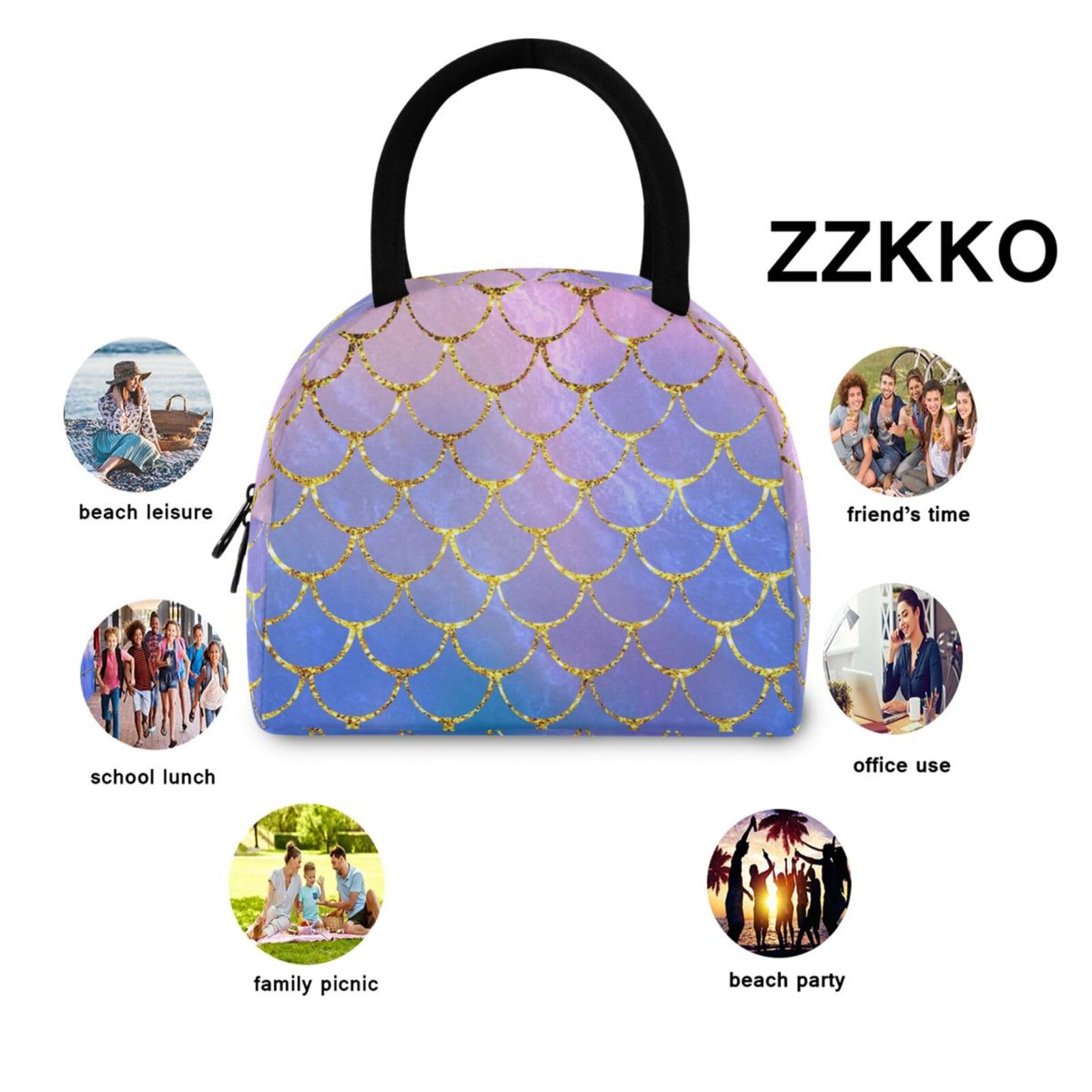 ZZKKO Insulated Lunch Bag - Mermaid Scale Design, Leak-Proof Cooler for Meal Prep, School, Office & Outdoor Use - Perfect for Women & Men, BPA-Free & Easy to Clean (Ideal for Picnics, Beach Trips & Daily Commute)