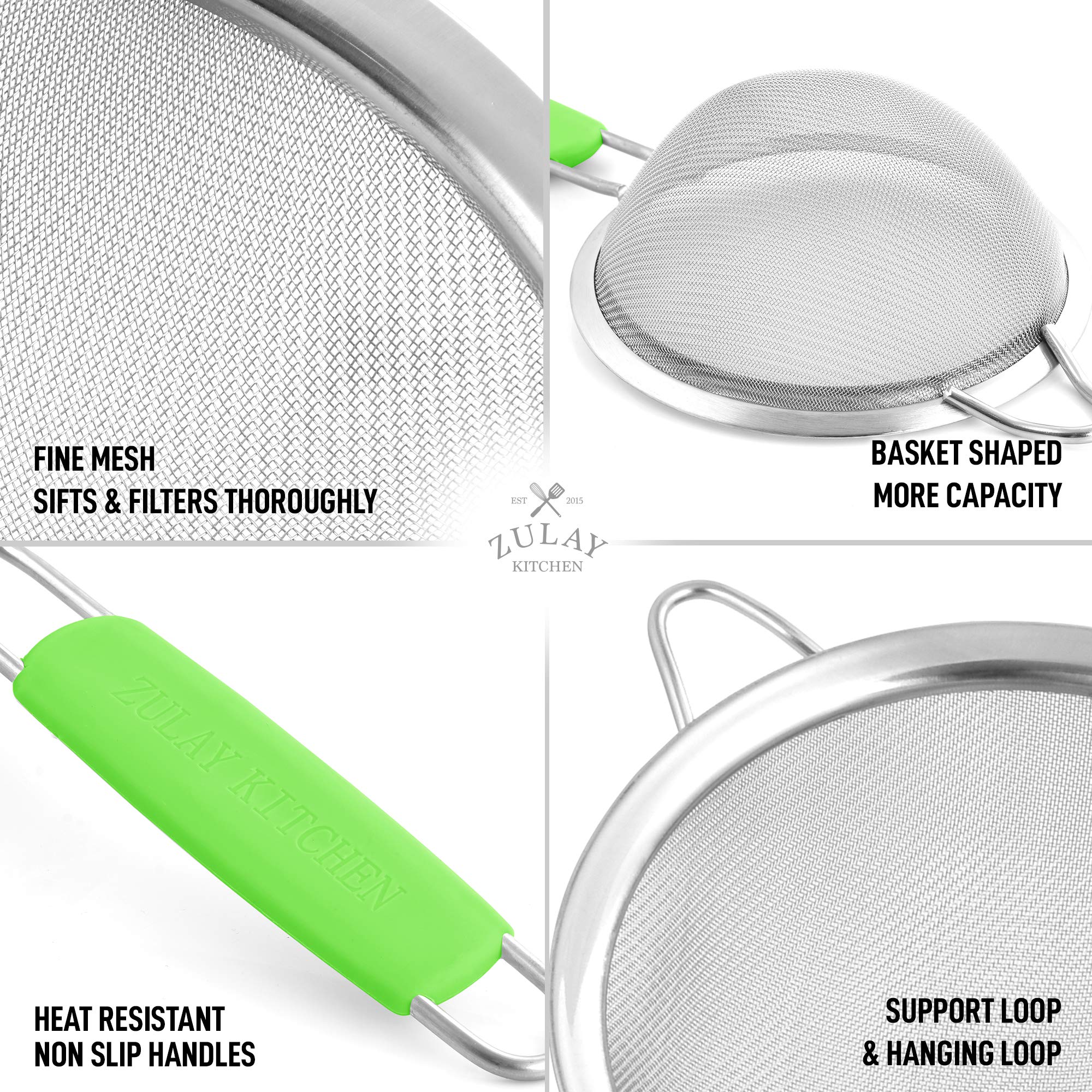 Premium Stainless Steel Strainer Set - 3 Sizes for Kitchen Use - Durable & Non-Slip