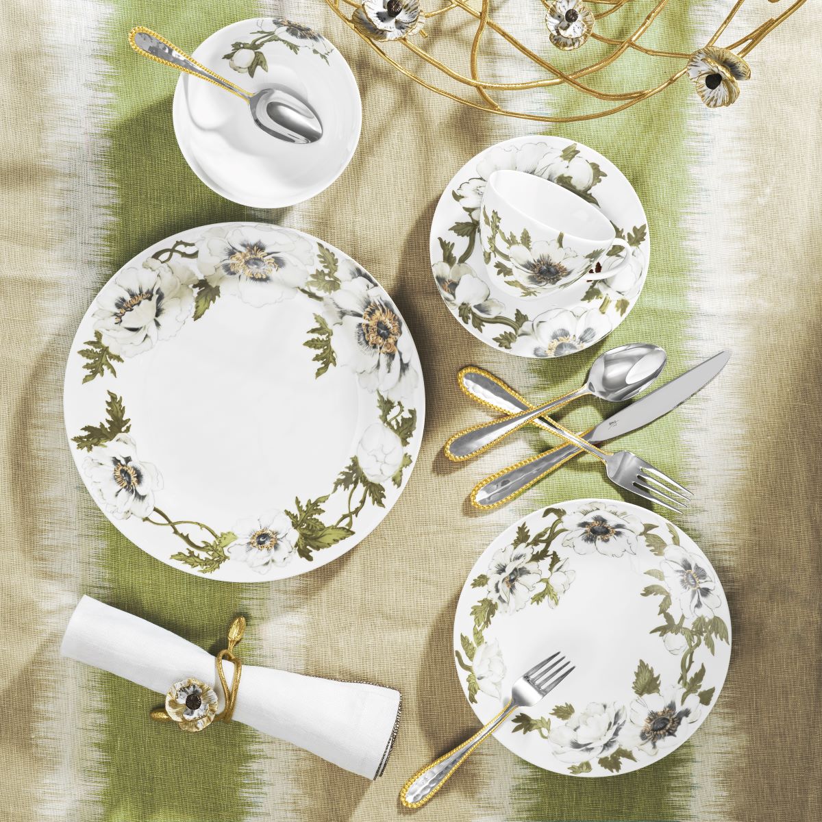 Premium Anemone Dinnerware Set - Elegant Floral Design Porcelain Plates, Bowls & Cups for Fine Dining, Wedding & Special Occasions