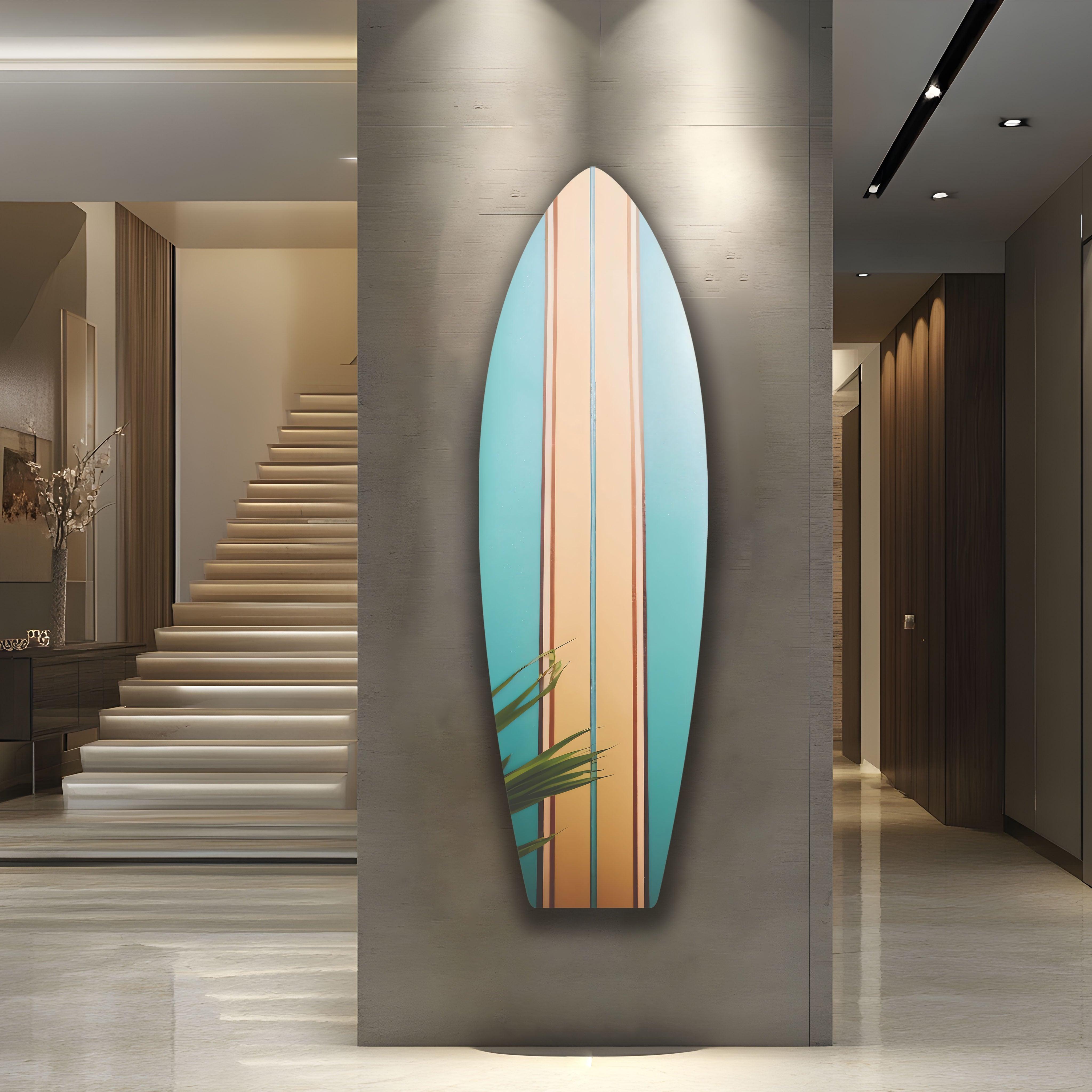 Stylish Beige and Brown Surfboard Wall Art - Coastal Decor for Beach House, Living Room & Bedroom - Perfect Nautical Theme Home Accent