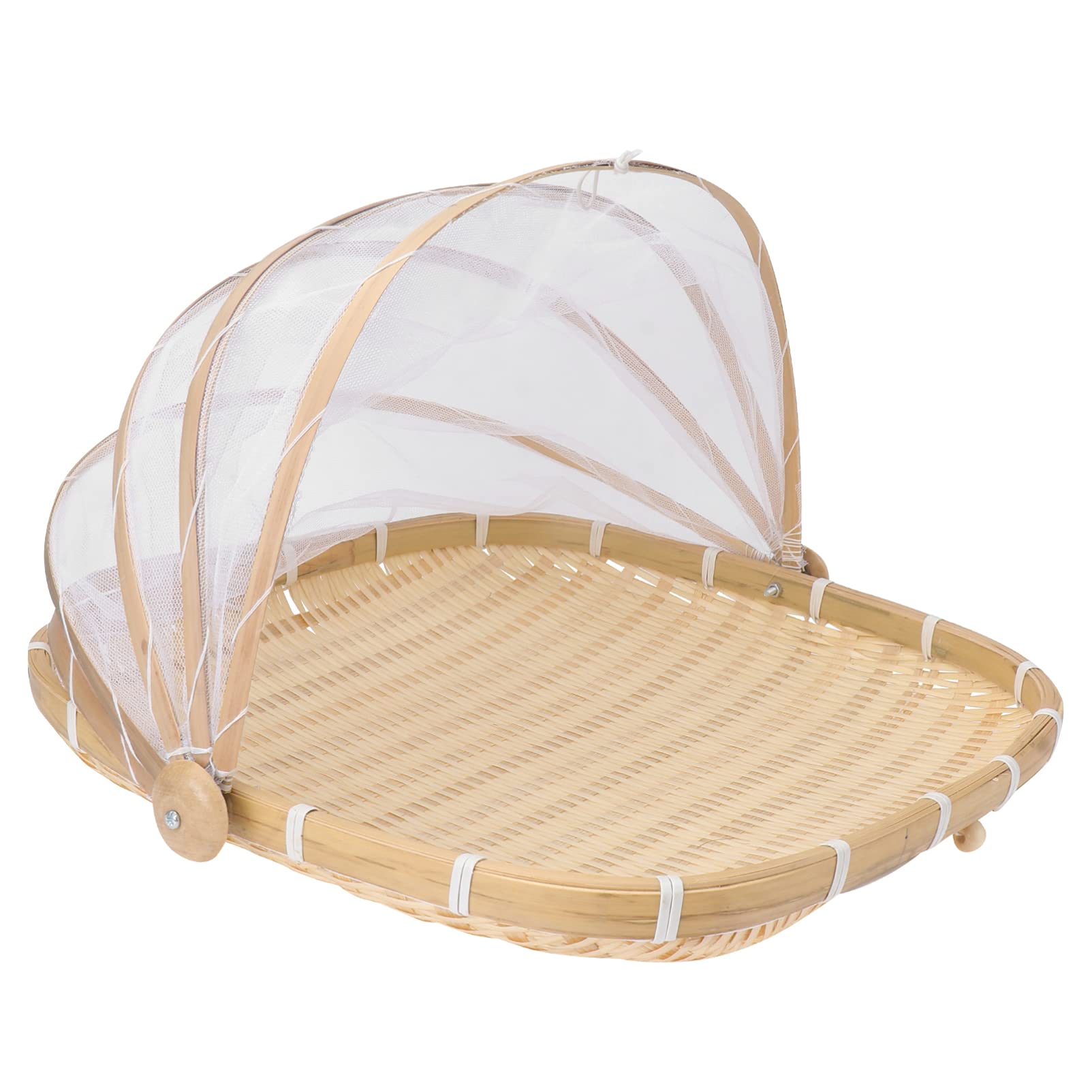 **Hand-Woven Detachable Picnic Basket with Mesh Cover – Portable Serving Tray for Vegetables, Fruits, Bread – Ideal for Outdoor Dining, Picnics, and Party Snacks**