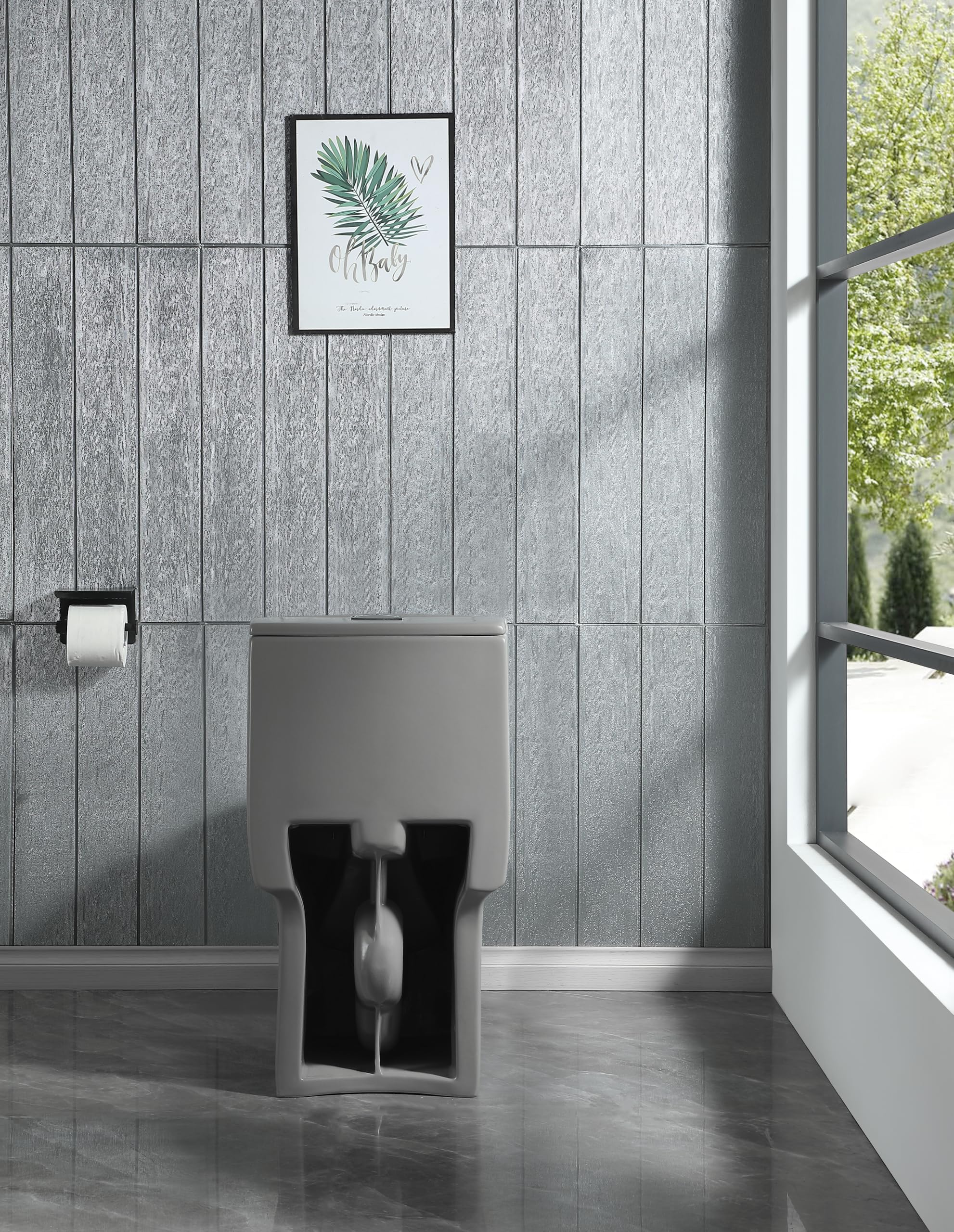 1.1/1.6 GPF Dual Flush One Piece Elongated Toilet with Soft Close Seat - Water Saving 1000g MAP Flushing Standard - Modern Grey Bathroom Toilet for Home & Commercial Use