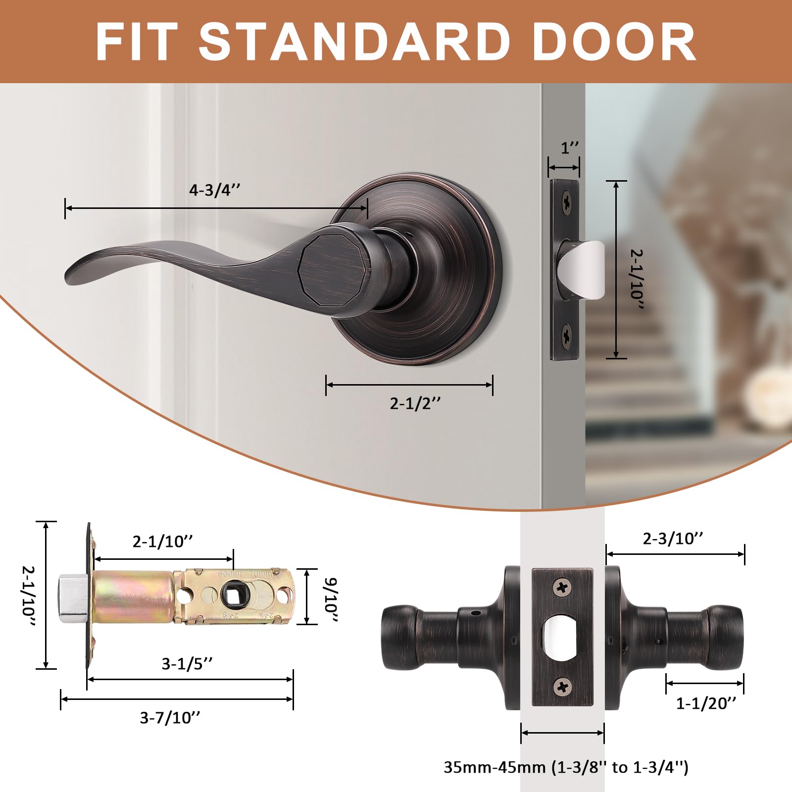 5 Pack Non-Locking Passage Door Lever Set - Oil Rubbed Bronze Wave Design for Hallways & Closets - Reversible Right/Left Handed Keyless Entry - Perfect for Bedrooms, Bathrooms & Interior Doors