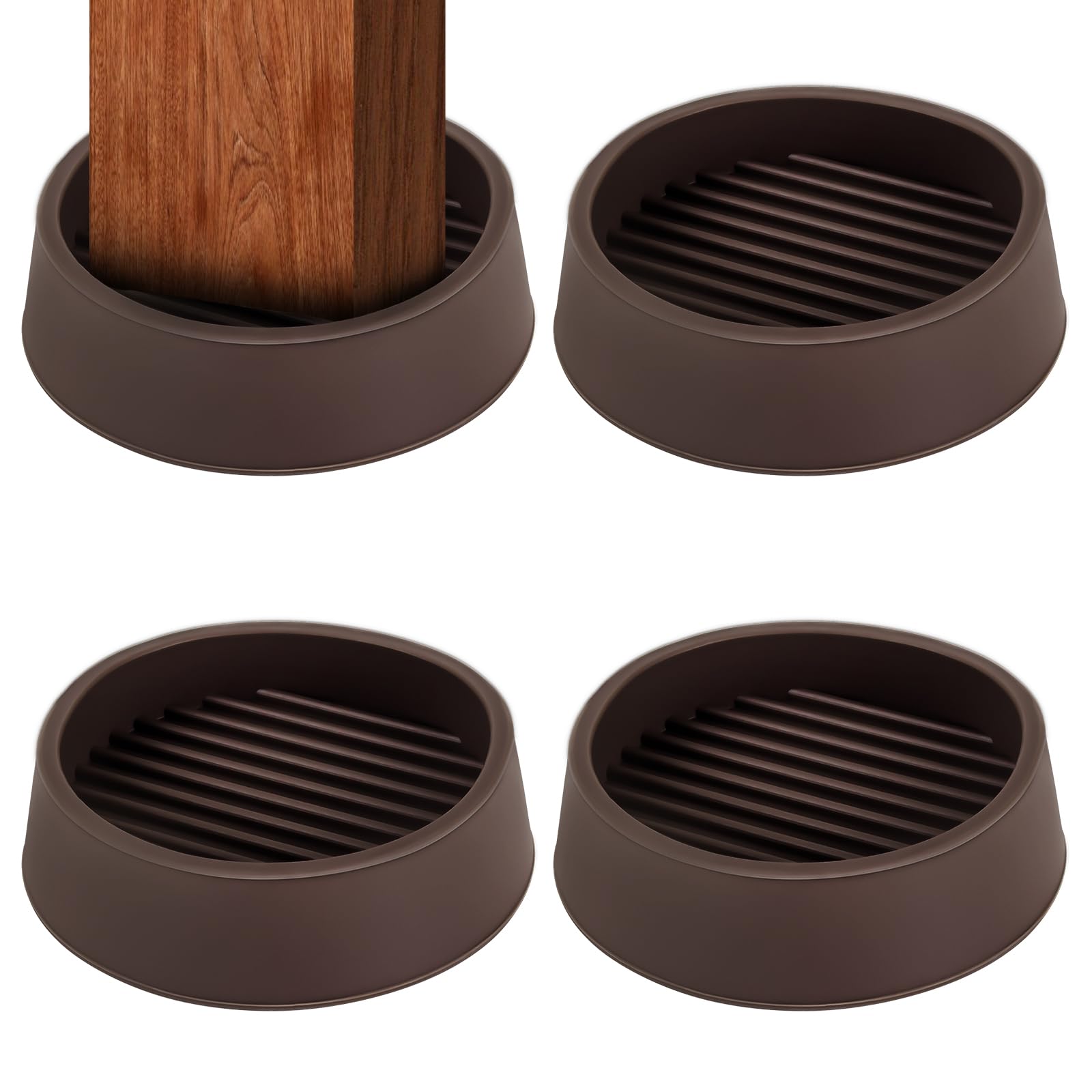 2-Pack Non-Slip Rubber Caster Cups - Round Furniture Pads with Anti-Skid Grip for Bed, Couch & Chair Legs - Protects Hardwood Floors from Scratches & Damage (4-Piece Set) - Perfect for Home, Office & Dorm Room Furniture Protection