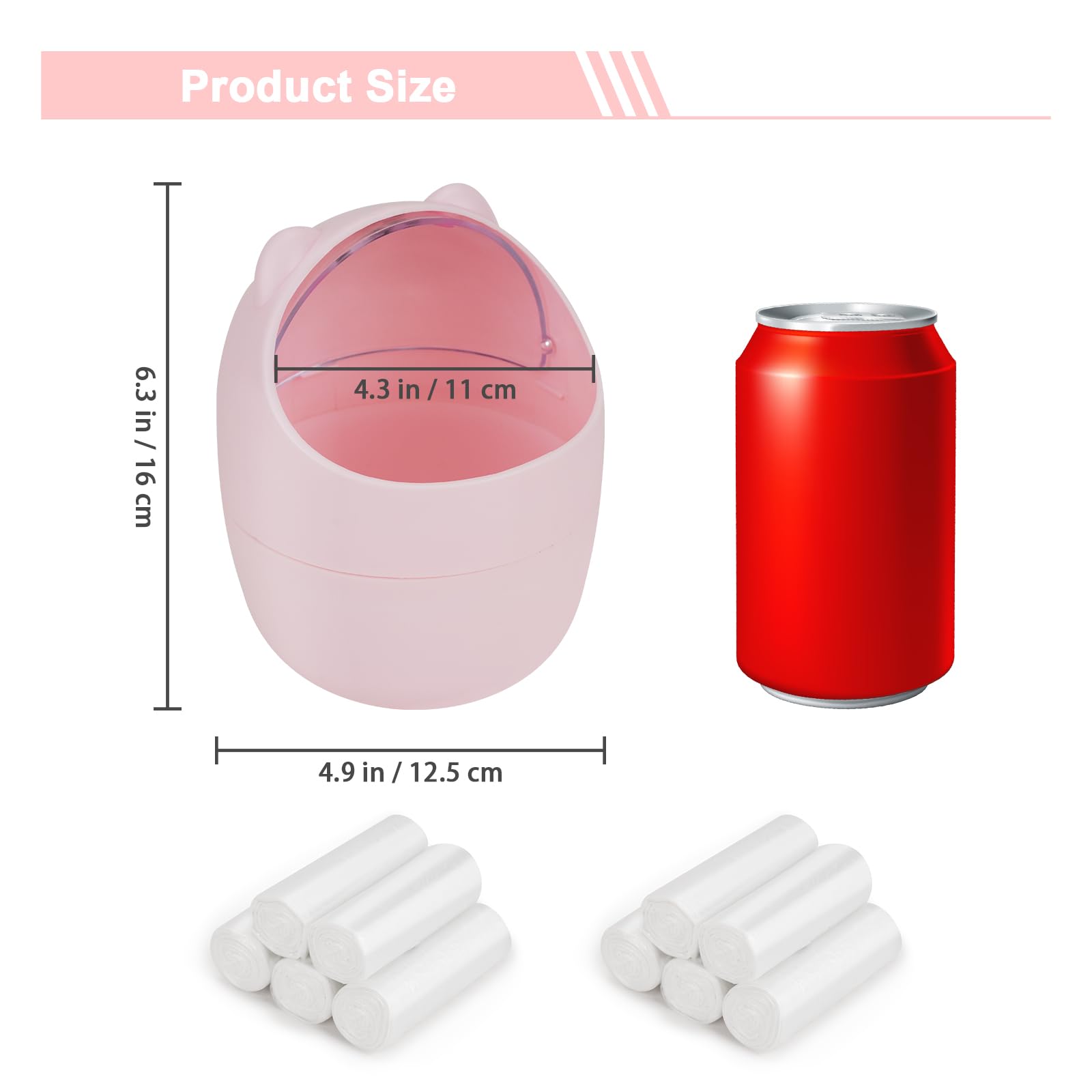 3PCS Mini Trash Can with 200 Trash Bags - Cute Cartoon Animal Small Waste Bin with Swing Lid for Home, Office, Kitchen, Bedroom & Dressing Table - Perfect for Desks, Countertops and Small Spaces