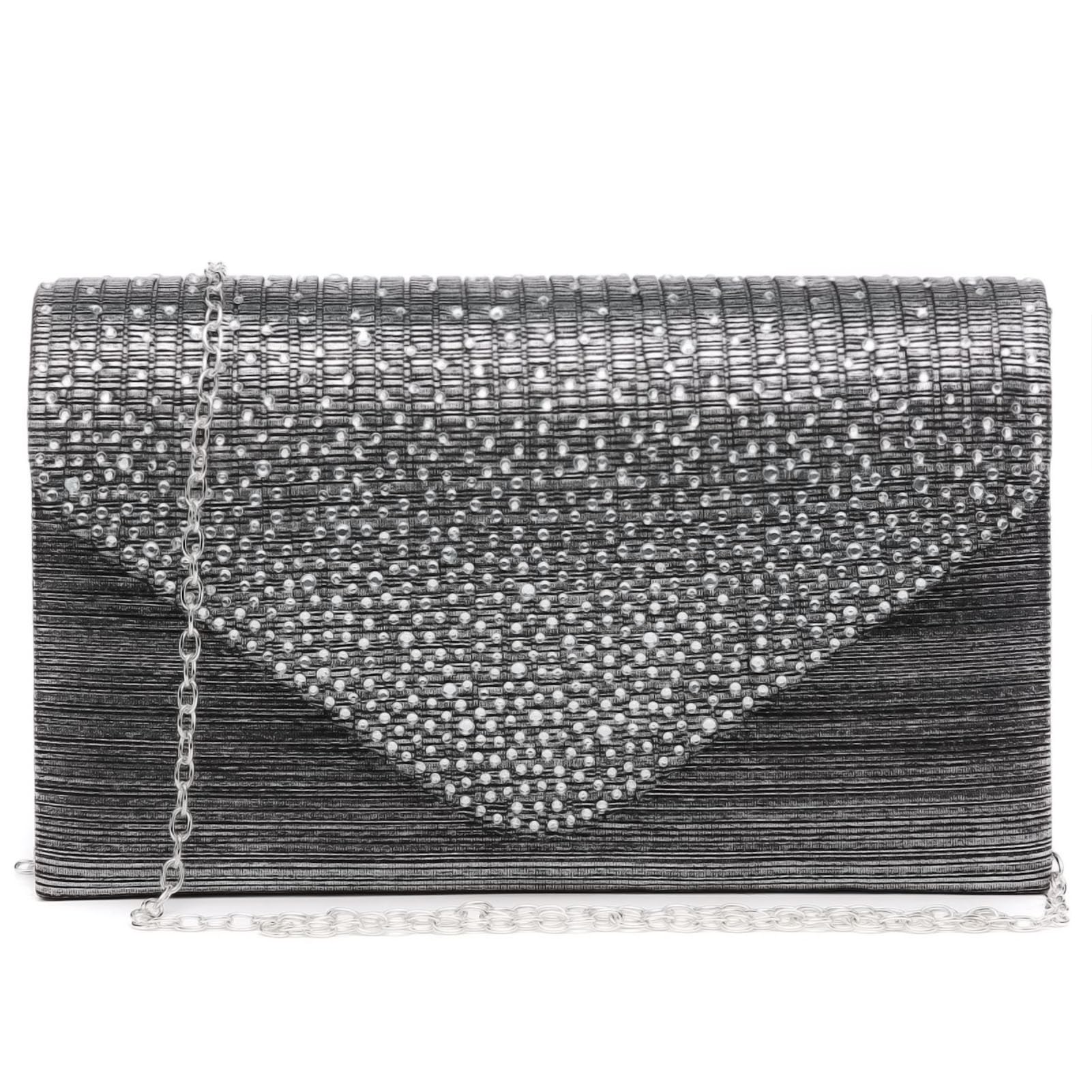 Dasein Women's Elegant Satin Evening Bag with Rhinestones - Wedding, Prom, Cocktail Party Clutch Purse for Formal Events & Special Occasions