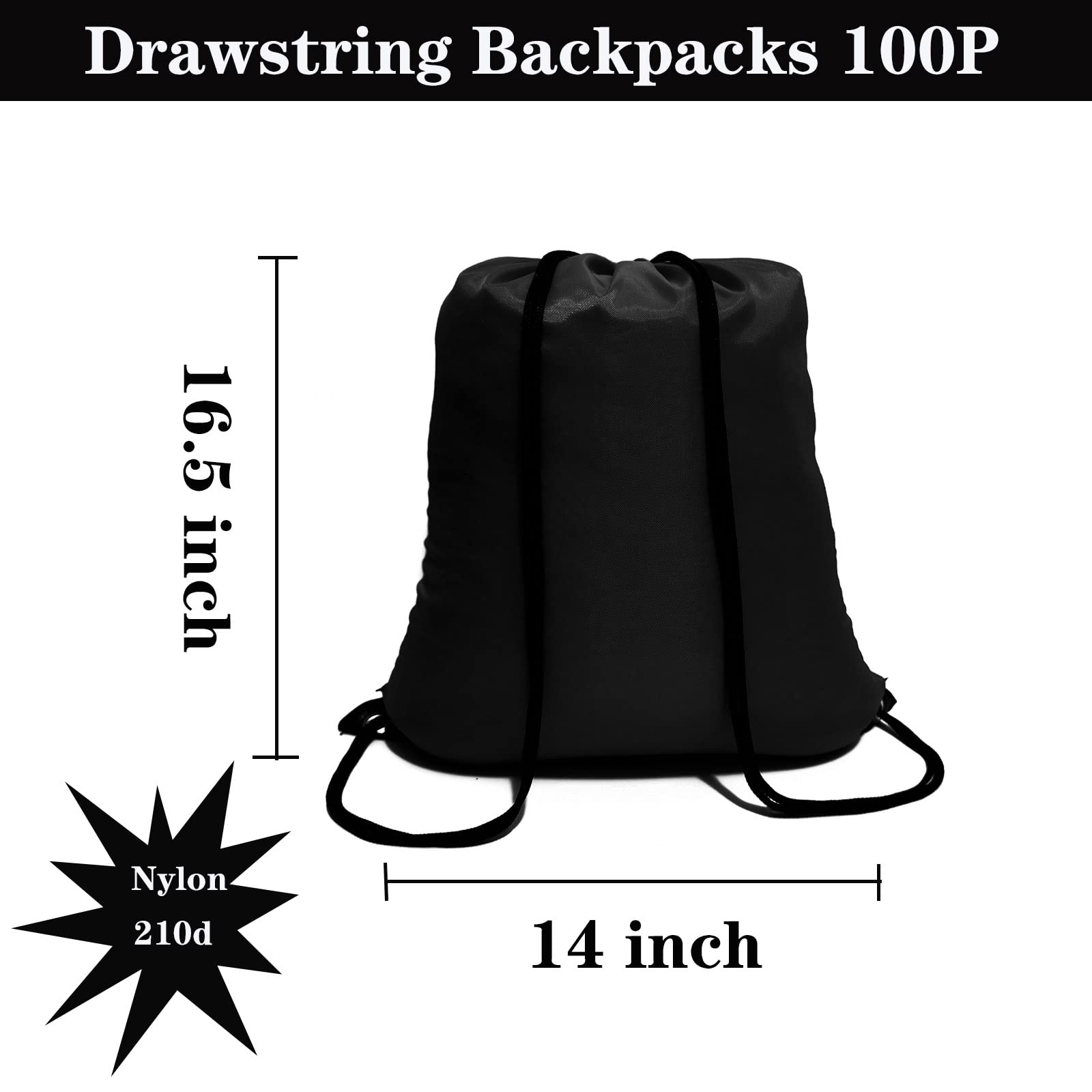 CAIHONG 100 Pack Black Drawstring Backpacks - Bulk Nylon Gym Bags with Cinch Sack for Sports, Parties & Events - Durable String Backpacks for Men & Women - Perfect for Gym, Travel, School & Outdoor Activities