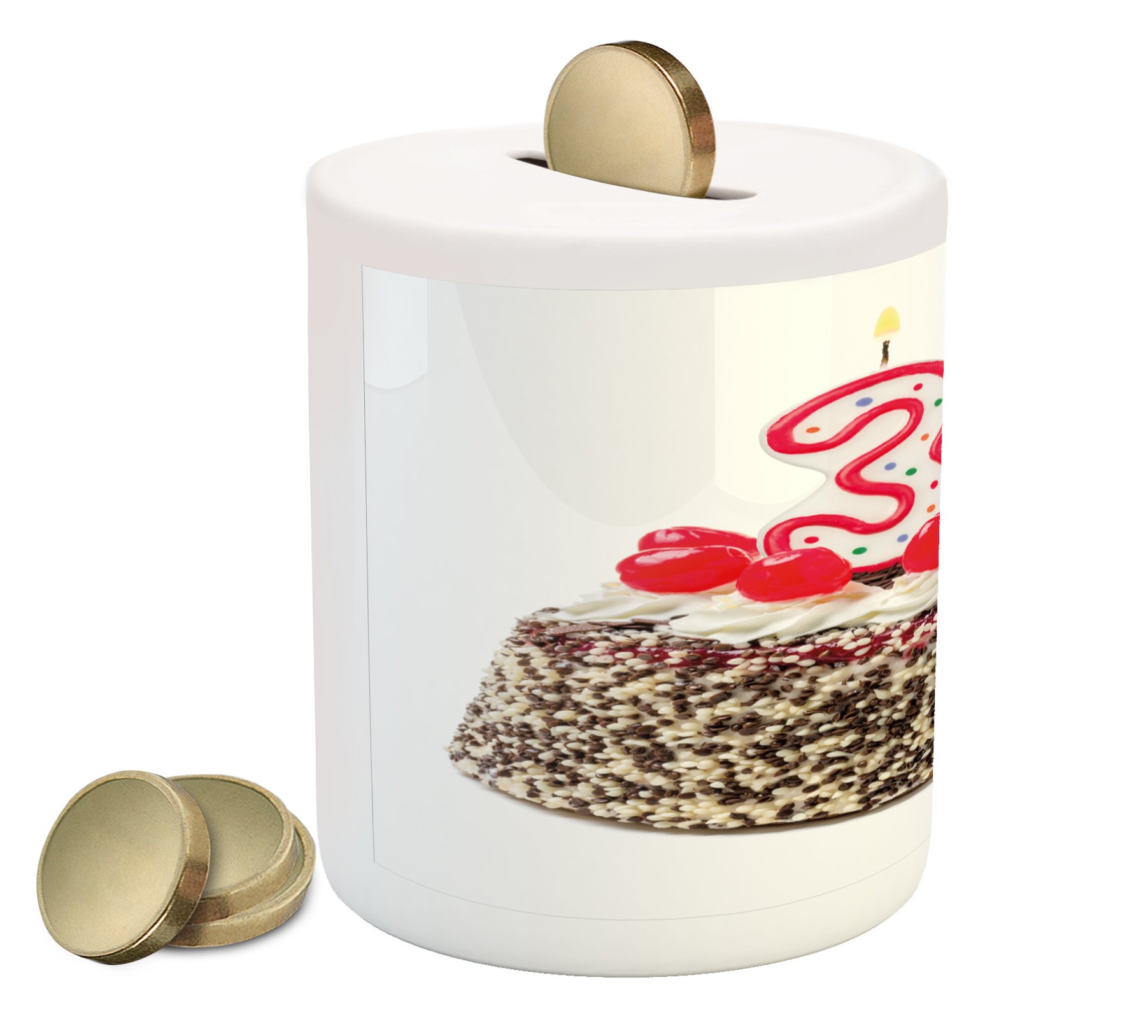 Ambesonne Ceramic Piggy Bank with 30th Birthday Cake & Candles Design - Money Box for Cash Savings, Coin Bank Gift for 30th Birthday Celebration (Multicolor) - Perfect for Birthday Gifts, Party Decorations & Financial Savings Goals