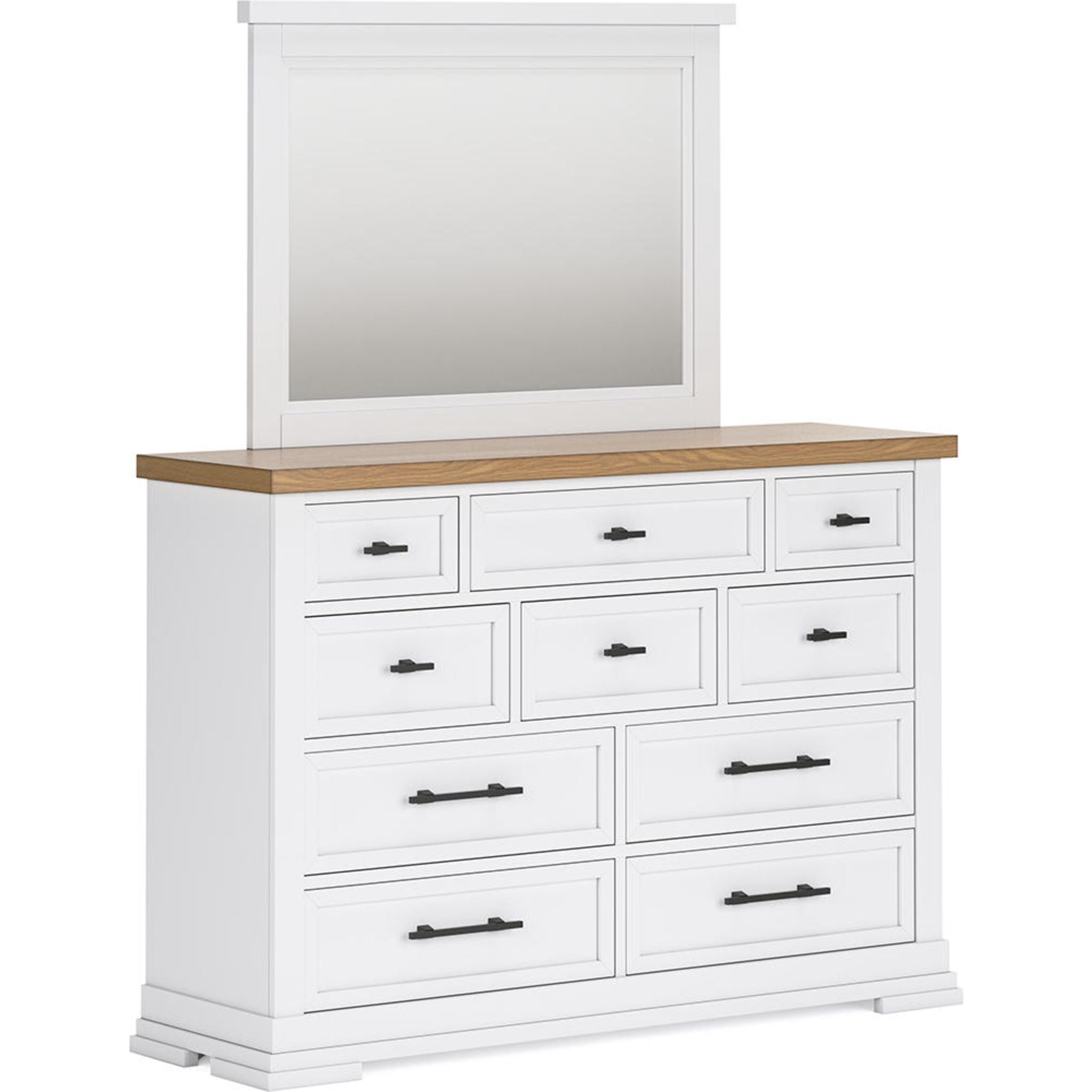 Ashbryn White and Natural Dresser with Mirror - Modern Bedroom Furniture for Home Organization & Storage