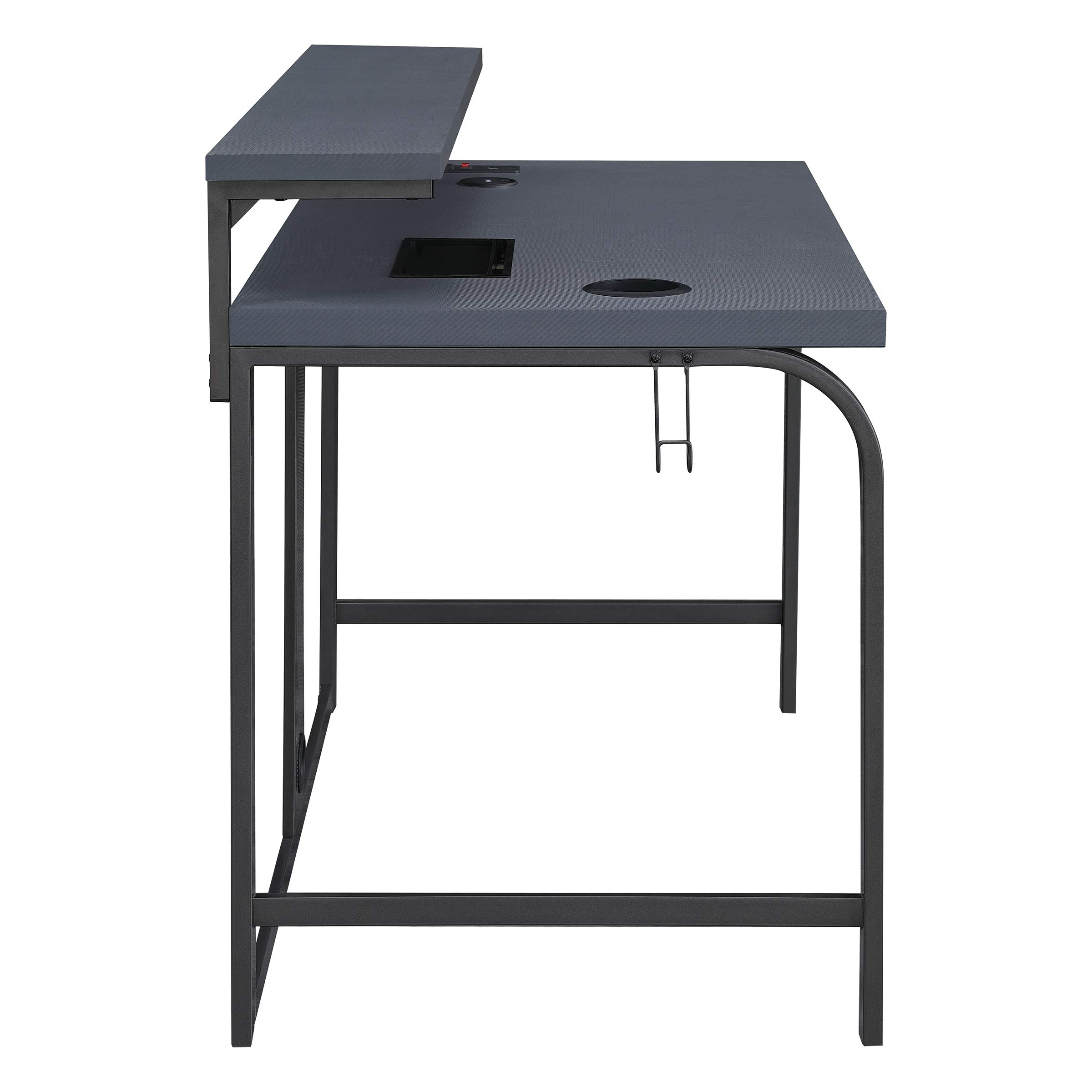 OSP Home Furnishings Reload Gaming Desk with Wireless Charging, USB Power Hub & RGB LED Lights - Remote Control, Matte Grey Carbon Fiber Surface | Perfect for PC Gaming Setup, Home Office & Streaming Station