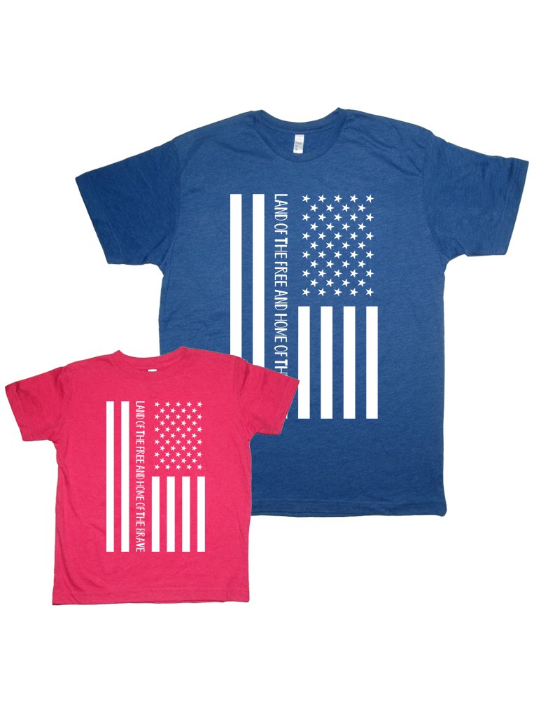 USA Flag Father Daughter Matching Shirts - XL & M Heather Blue for Family Outings