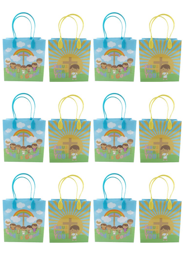 Tiny Mills Loves You Religious Gift Bags with Handles - 12 Pack Themed Party Favors for Church Events, Sunday School, Baptism & Christian Celebrations