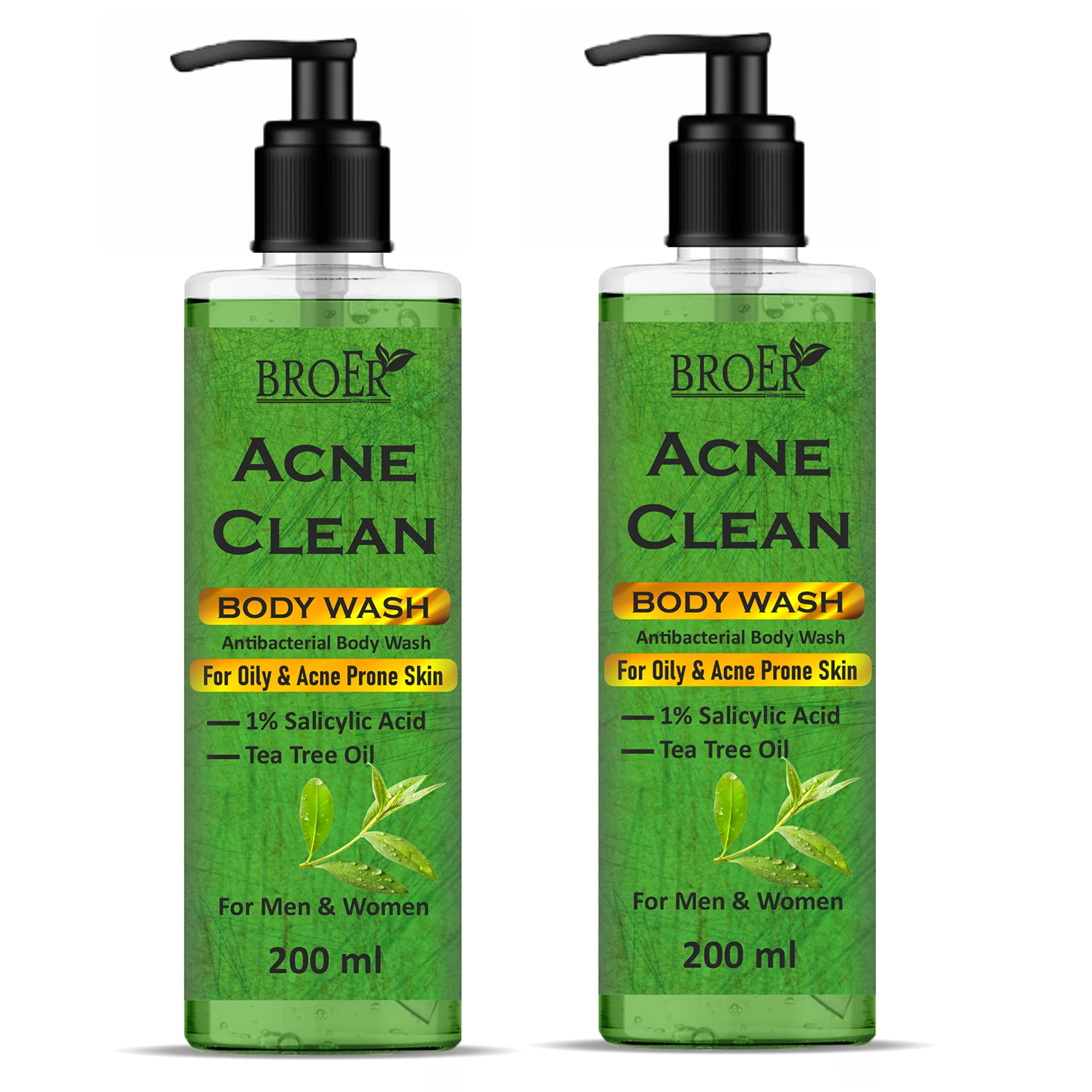 Acne Clear Body Wash with 1% Salicylic Acid & Tea Tree Oil - 400ml (Pack of 2) - Gentle Exfoliating Shower Gel for Back & Body Acne Treatment - Perfect for Teens & Adults with Oily or Problem Skin