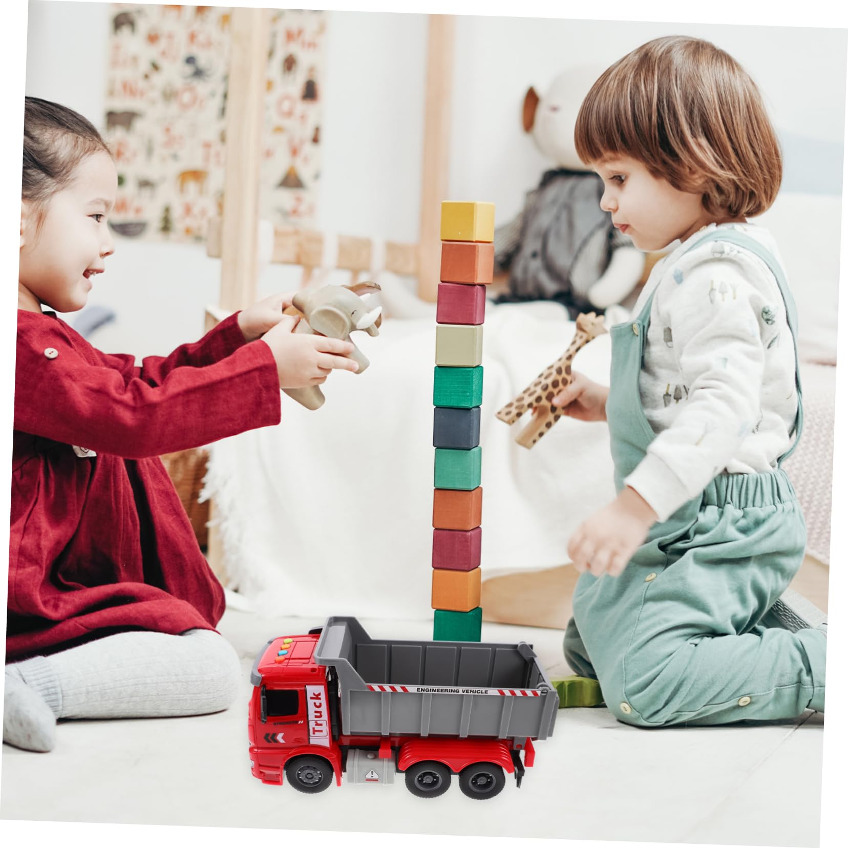 Best Hohopeti Engineering Vehicle Toy Set - Excavator & Dump Truck for Kids Ages 5+ | Construction Play Toys with Music & Lights | Durable Plastic Red Toy Cars for Boys & Girls | Perfect for Birthday Gifts & Outdoor Sandbox Play