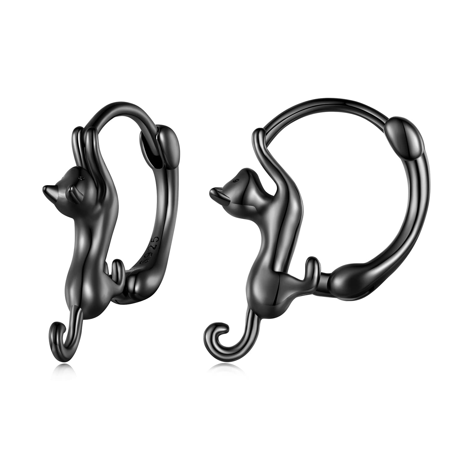 WOSTU 925 Sterling Silver Cat Hoop Earrings for Women - 18K Gold Plated Hypoallergenic Huggie Earrings - Cute Kitty Animal Jewelry Gift for Cat Lovers - Perfect for Casual Wear, Parties & Gifts