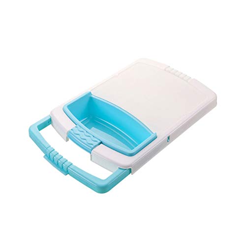 WOCOYO 3-in-1 Multi-Functional Chopping Board with Detachable Folding Drain Basket - Non-Slip Kitchen Cutting Board for Meat, Vegetables & Fruits - Space Saving Sink Organizer (Blue) - Perfect for Small Kitchens & Food Prep