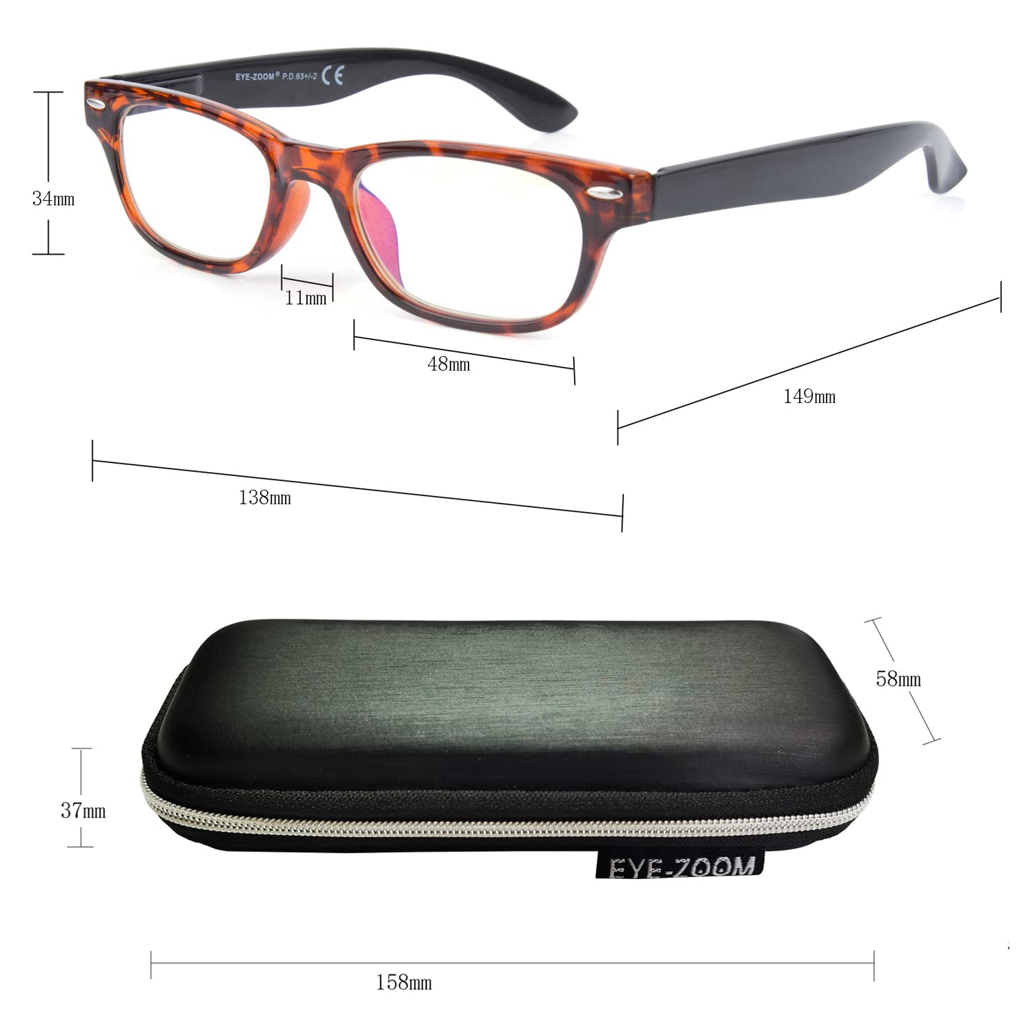 2 Pack Blue Light Blocking Reading Glasses for Men & Women - Anti-Eye Strain Computer Glasses with Case - Perfect for Office Work, Gaming & Screen Time