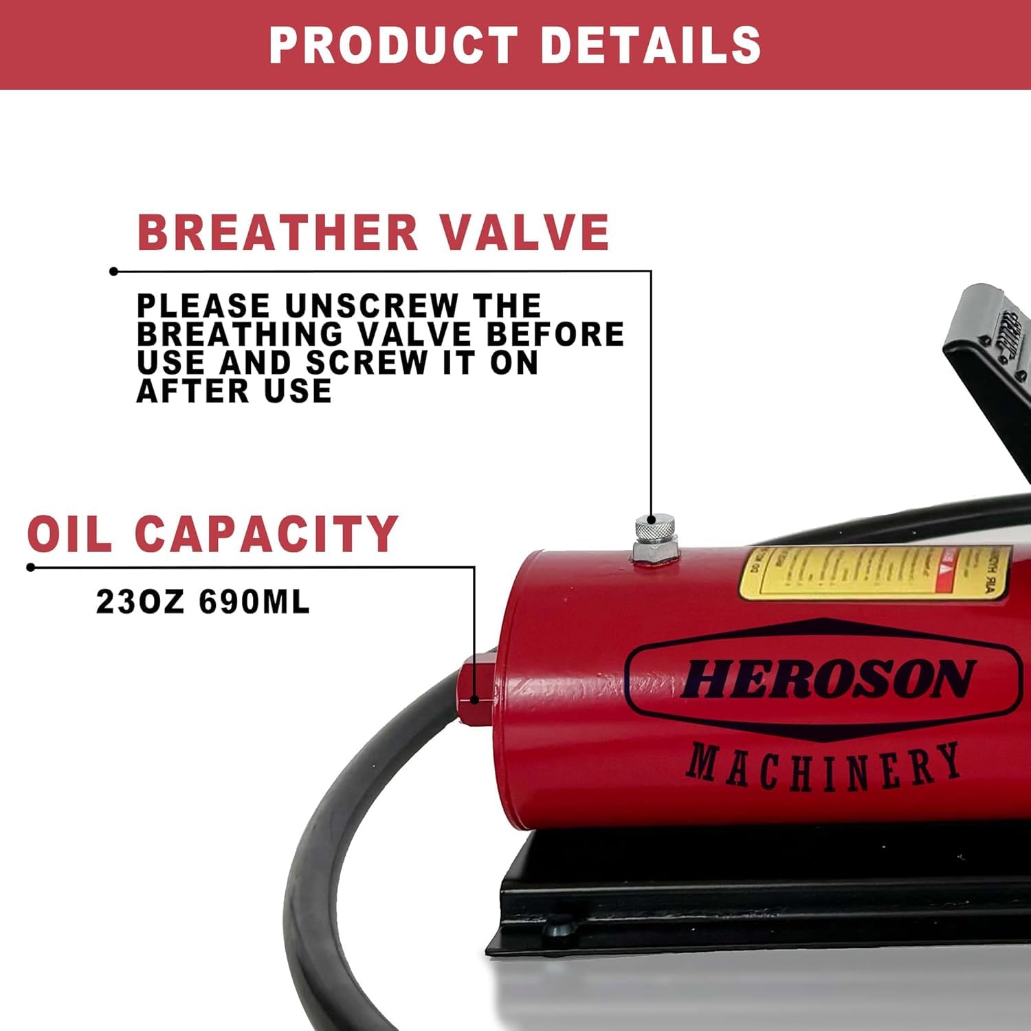 HEROSON 10,000 PSI High Pressure Pneumatic Hydraulic Pump - 0.7L Oil Reservoir, 3/8