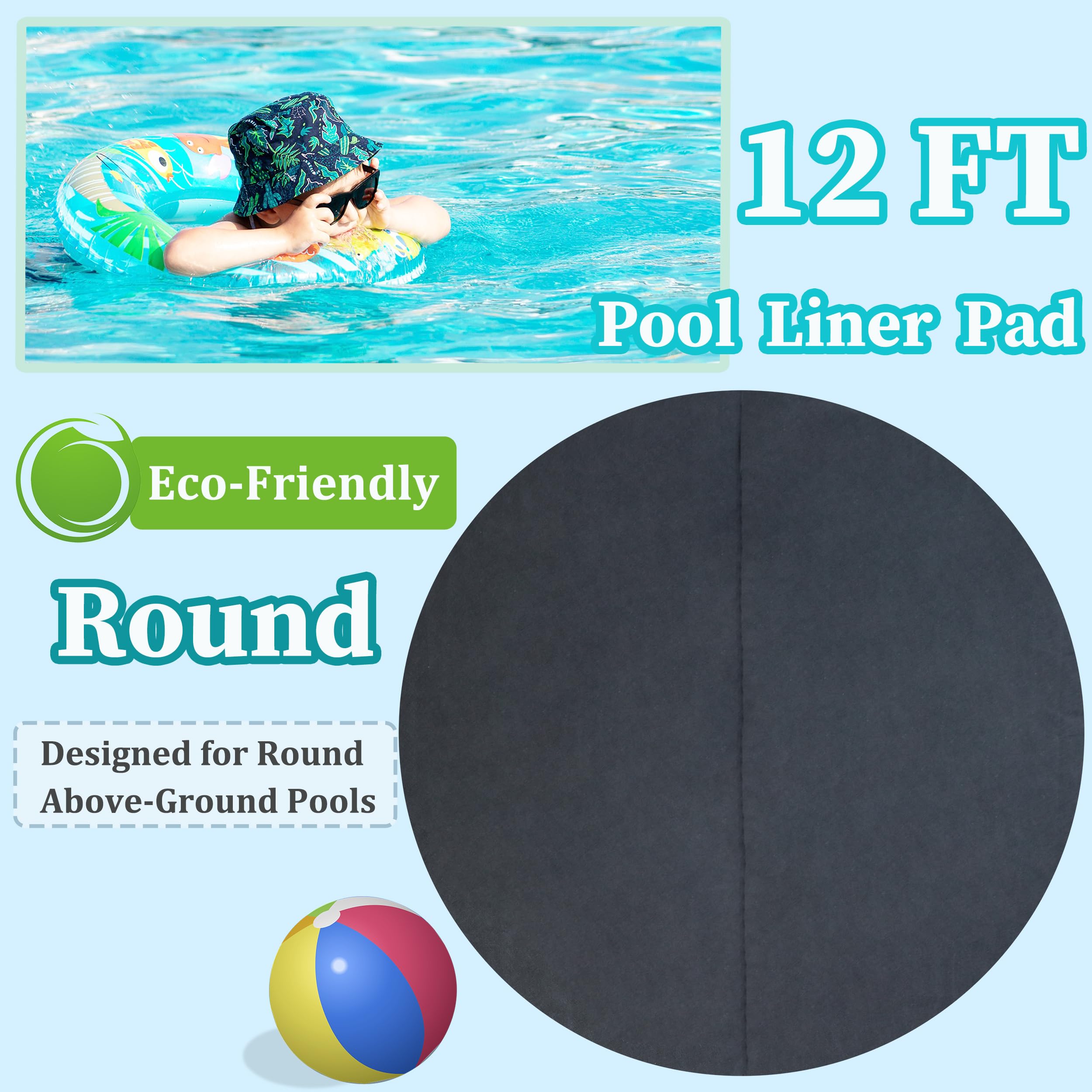 Ogrmar 12FT Round Pool Liner Pad - Durable Above Ground Swimming Pool Liner Protector to Prevent Punctures, Extend Pool Life - Perfect for Backyard, Inflatable Hot Tubs & Summer Water Fun
