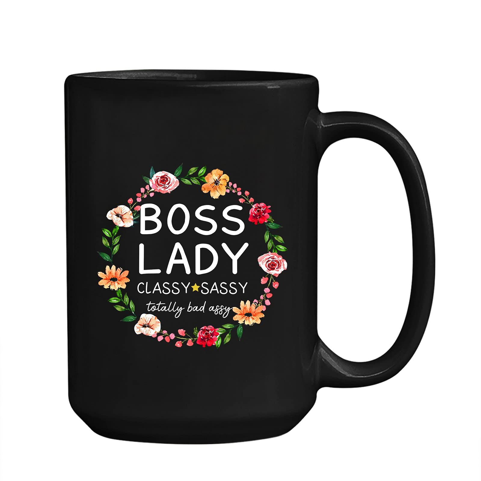 Boss Lady Ceramic Coffee Mug - Funny Sassy Travel Mug for Women, 11oz & 15oz Black Coffee Cup - Unique Gift for Birthday, Office, Boss Day - Perfect for Workplace, Home & Coffee Lovers