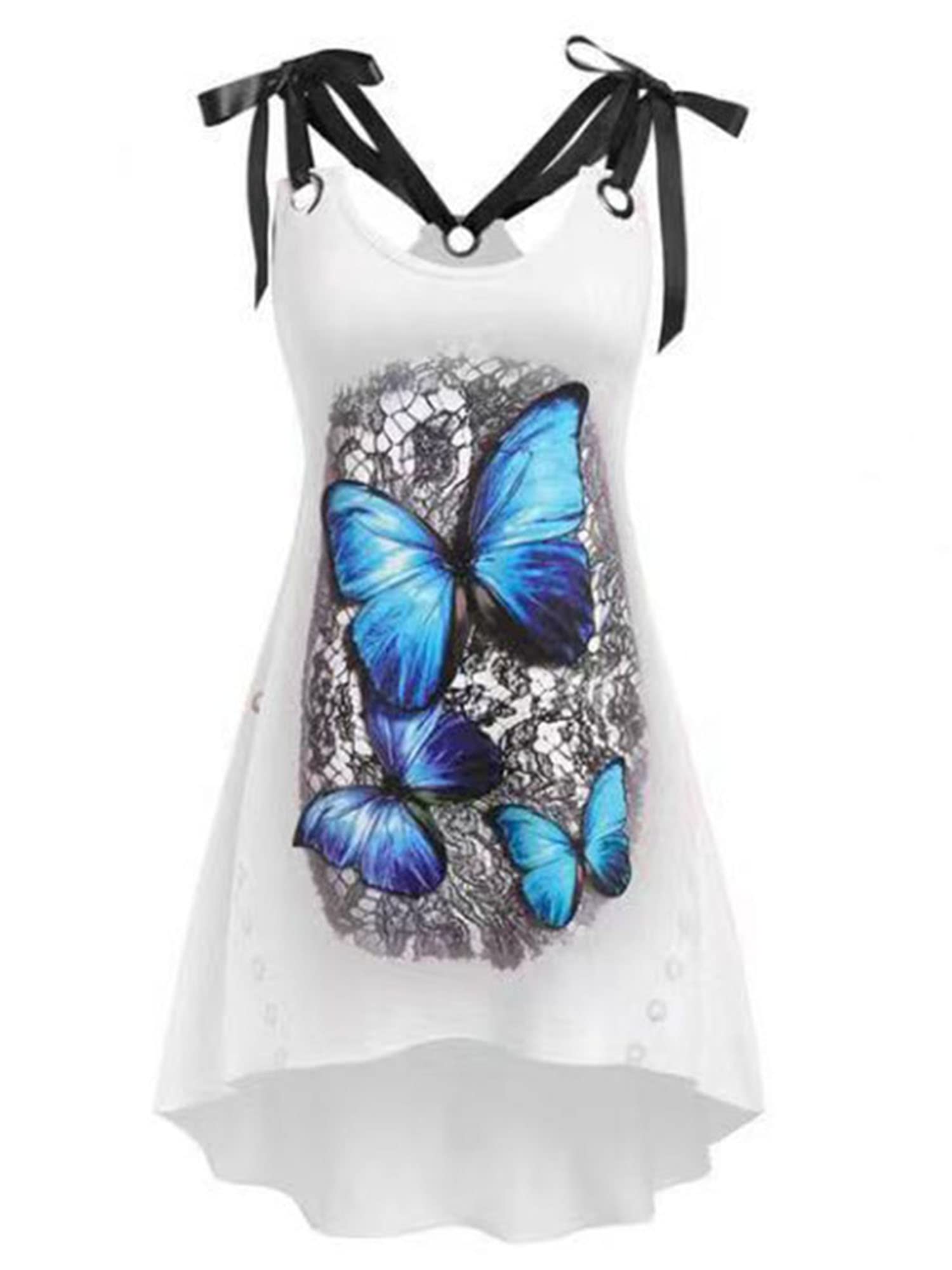 Sexy Butterfly Print Mini Dress for Women - Lace-Up Strappy Tunic Summer Dress for Club, Party & Beach Vacation