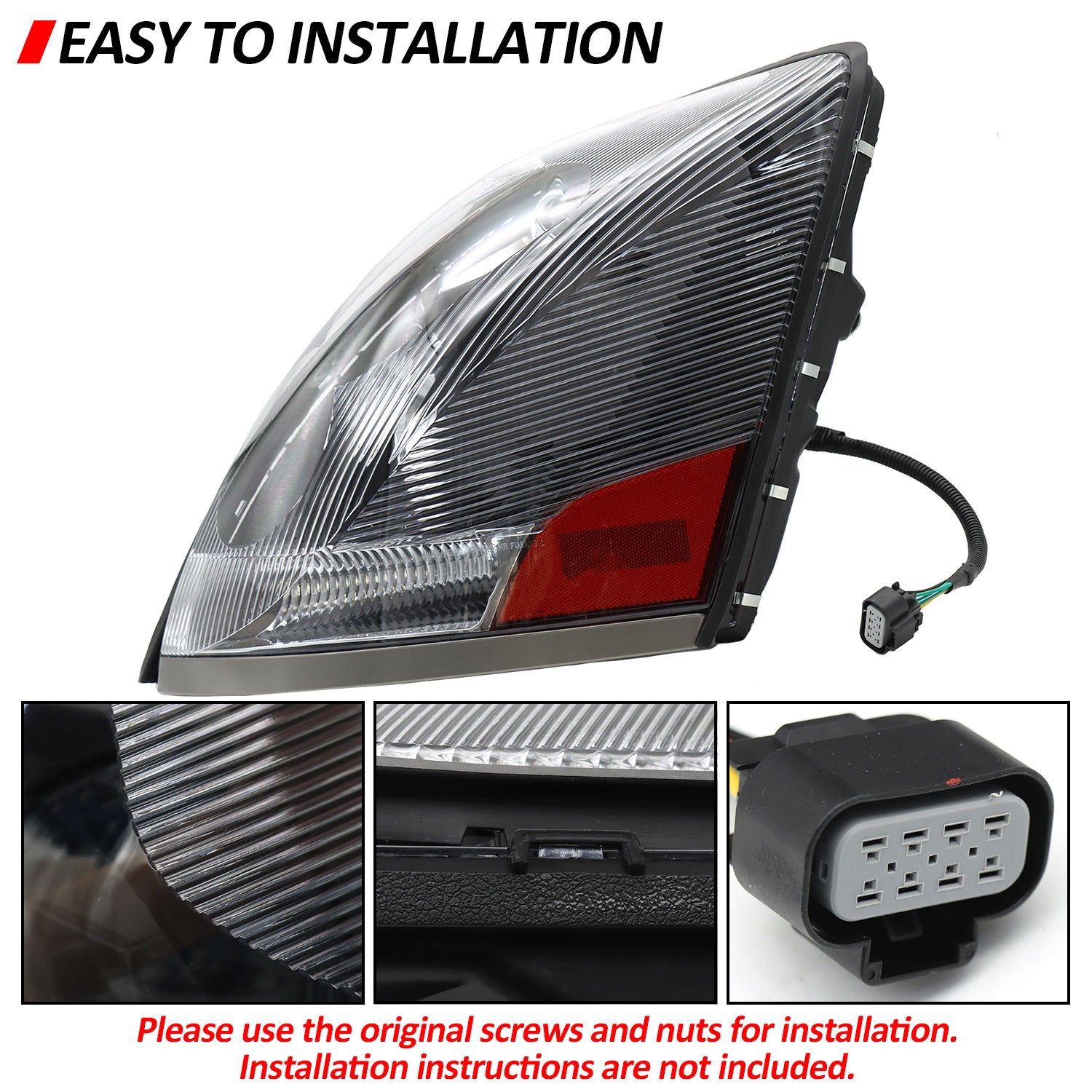 2004-2017 Volvo VNL Black Headlight Assembly with Halogen Bulbs - Driver Side Replacement | Perfect for Night Driving & Truck Maintenance