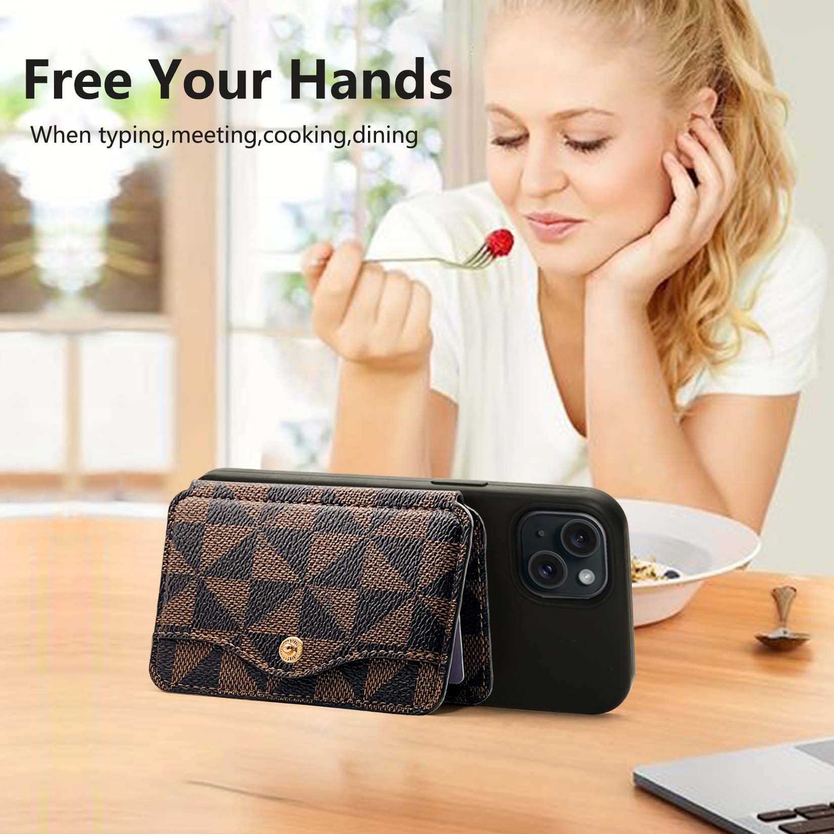 M-Plateau Phone Card Holder with 3M Adhesive - Slim Wallet Sticker for Credit Cards & ID - Secure Stick-On Back of Phone (Brown/Black) - Perfect for Hands-Free Shopping, Travel & Everyday Convenience