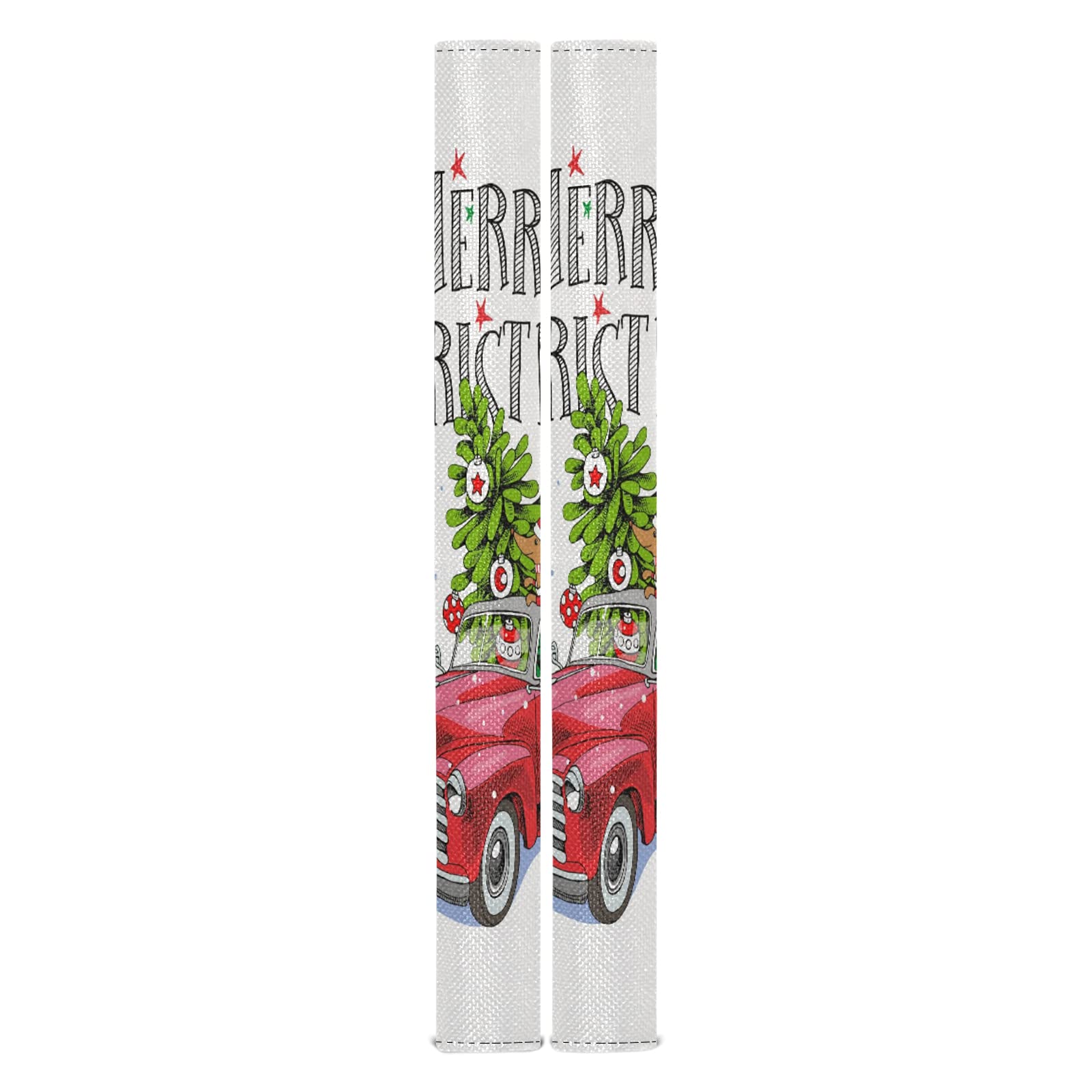 Red Truck Christmas Tree Refrigerator Door Handle Covers - 2pc Set for Kitchen Appliances (Fridge, Oven, Stove, Microwave, Dishwasher) - Holiday Decor & Hand Protector for Pets & Home Safety