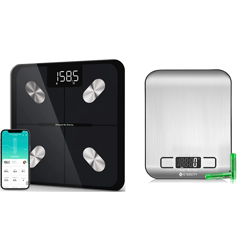 Etekcity Digital Smart Scale - Bluetooth Body Weight Analyzer & Food Kitchen Scale with 304 Stainless Steel | Track BMI, Fat & Muscle Mass | Perfect for Home Gym, Bathroom & Healthy Cooking