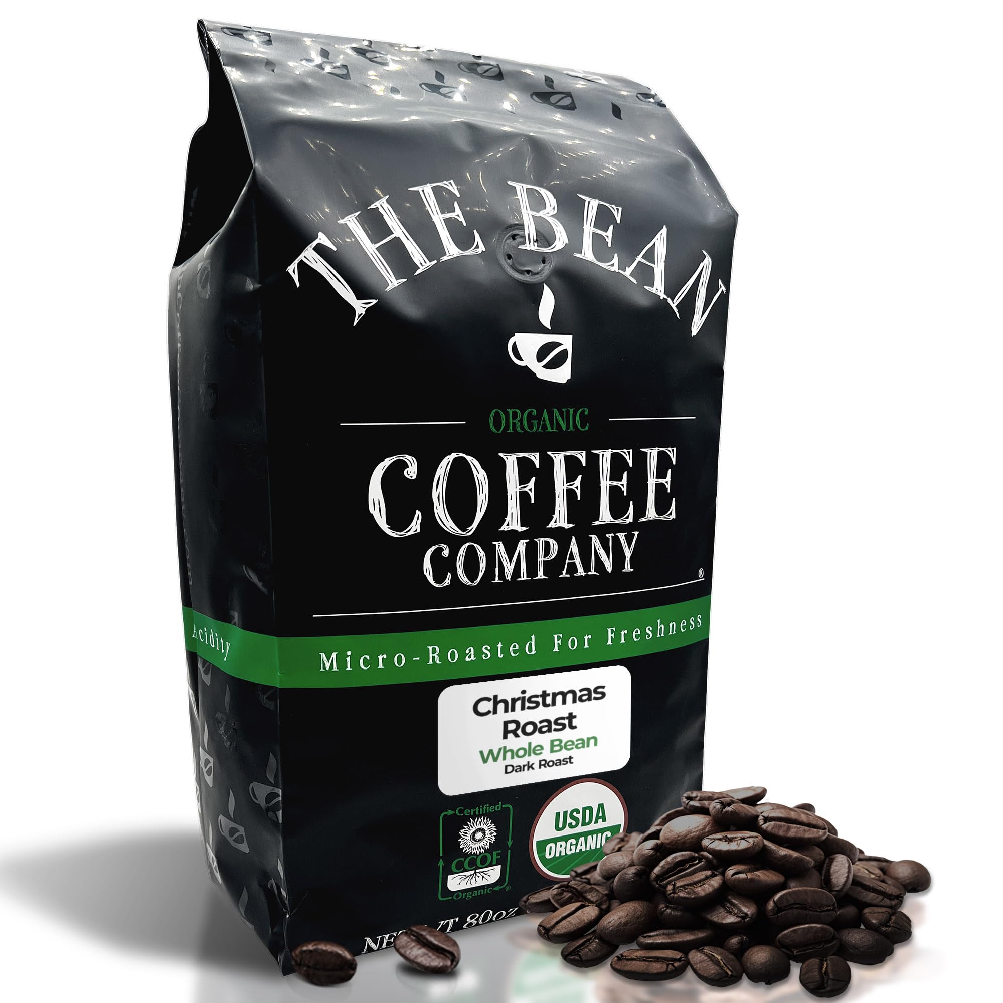 Organic Dark Roast Whole Bean Coffee - The Bean Coffee Company Christmas Blend (5 lb Bag) | Premium Holiday Coffee for Gifting, Family Gatherings & Cozy Winter Mornings