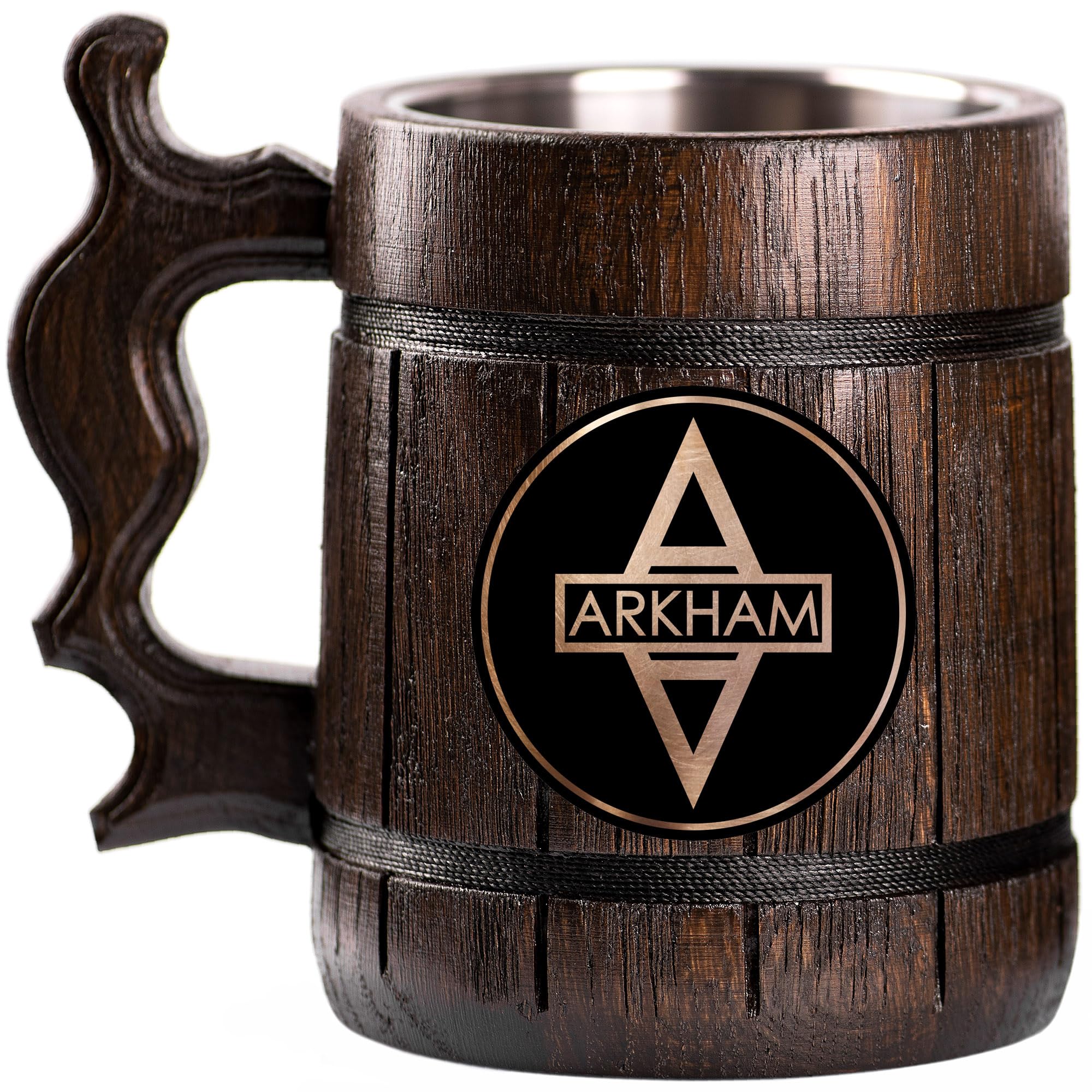 Custom Arkham Asylum Beer Mug - Personalized Wooden Tankard & Stein - Unique Gamer Gift for Men, Dad, Father - Perfect for Anniversary, Birthday & Wedding - Great for Game Nights & Collectors